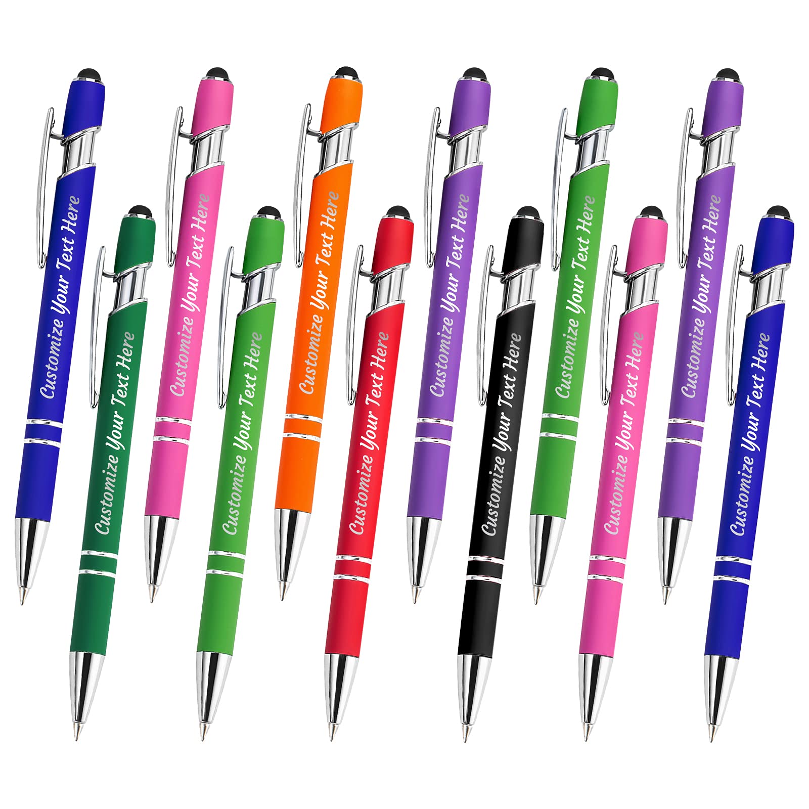12 PCS Custom Pens Personalized Bulk, Customized Engraving Ballpoint Pens with Stylus Name or Text