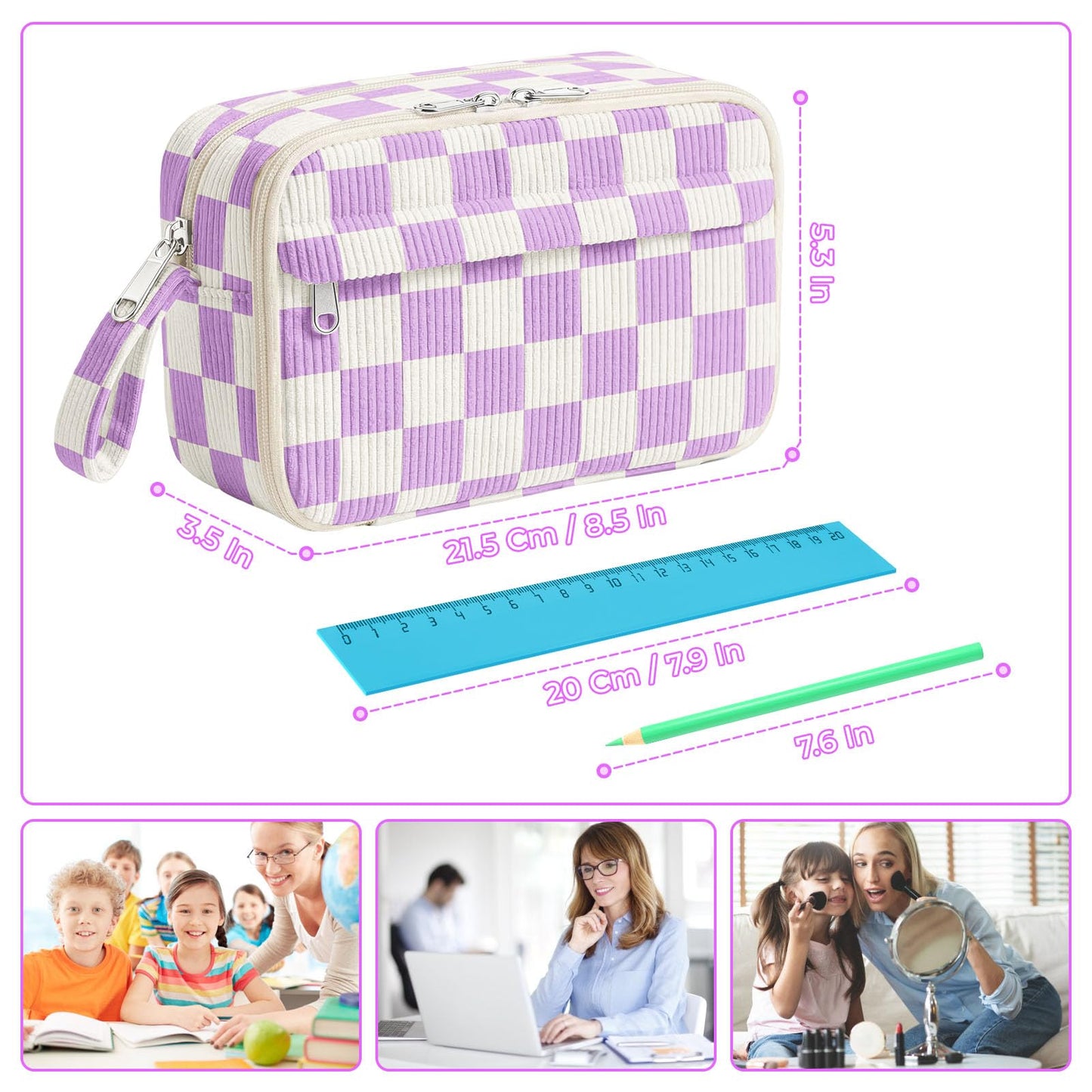 WOBAGMEN Cute Pencil Case,Large Corduroy Zippered Pencil Case Pouch, Aesthetic Pencil Bag with