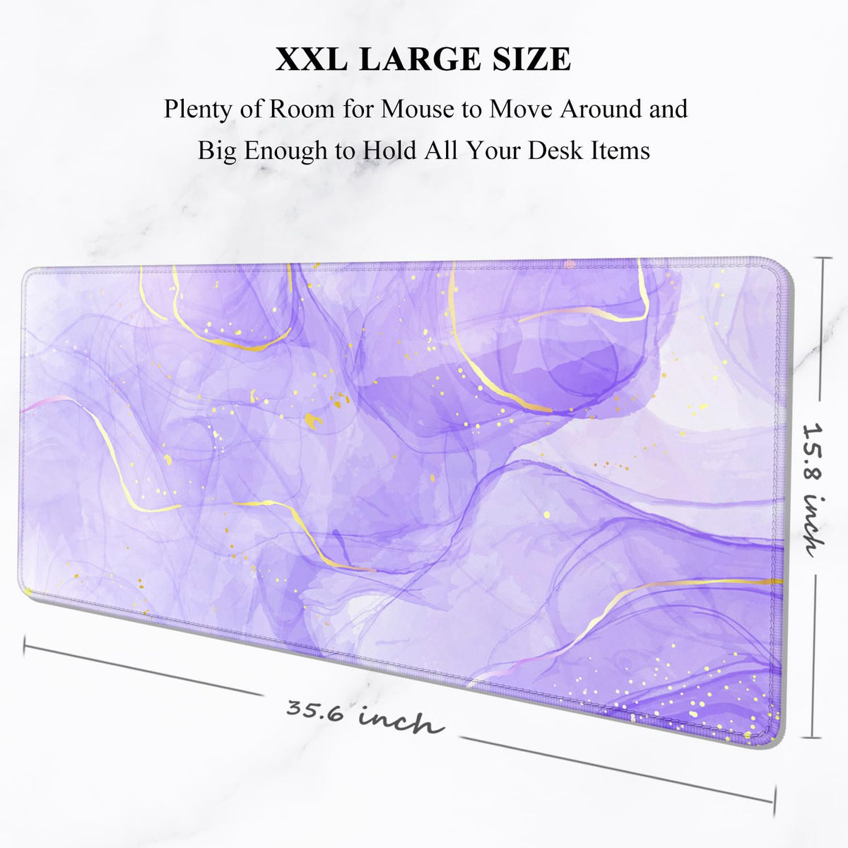 Auhoahsil Large Gaming Mouse Pad, XXL 35.4 x 15.7 in Desk Mat, Purple Gold
