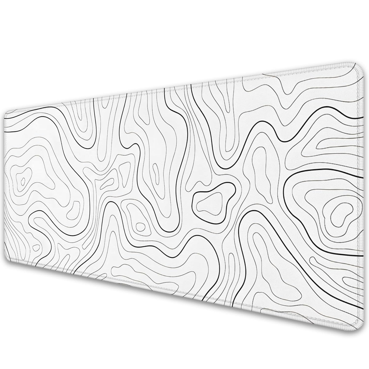 White Topographic Mouse Pad,Gaming Desk Pad with Stitched Edges Non-Slip Rubber Base Extended XL