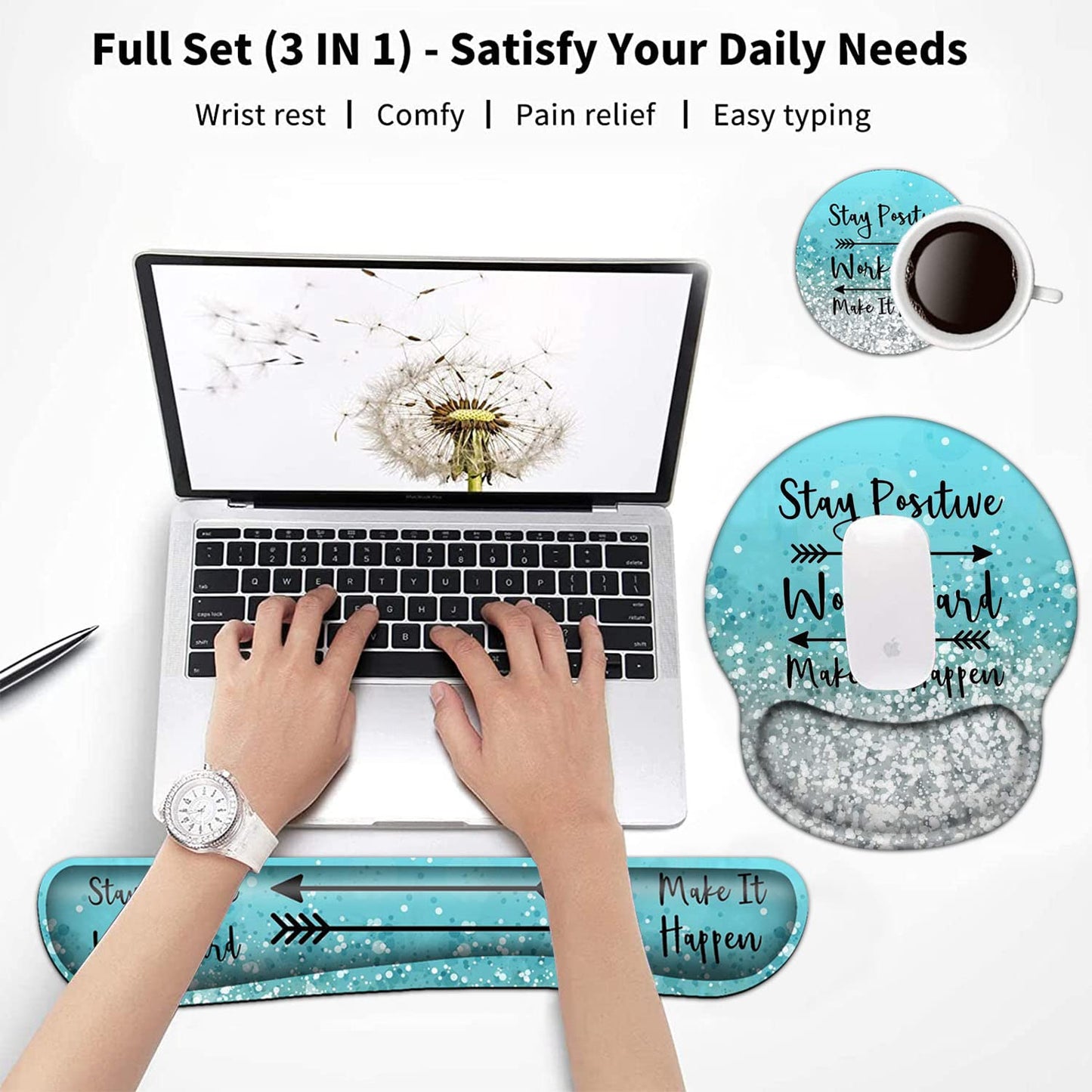 Keyboard Wrist Rest and Mouse Pad with Wrist Support, Ergonomic Mouse Pad Coaster,Easy Typing Pain