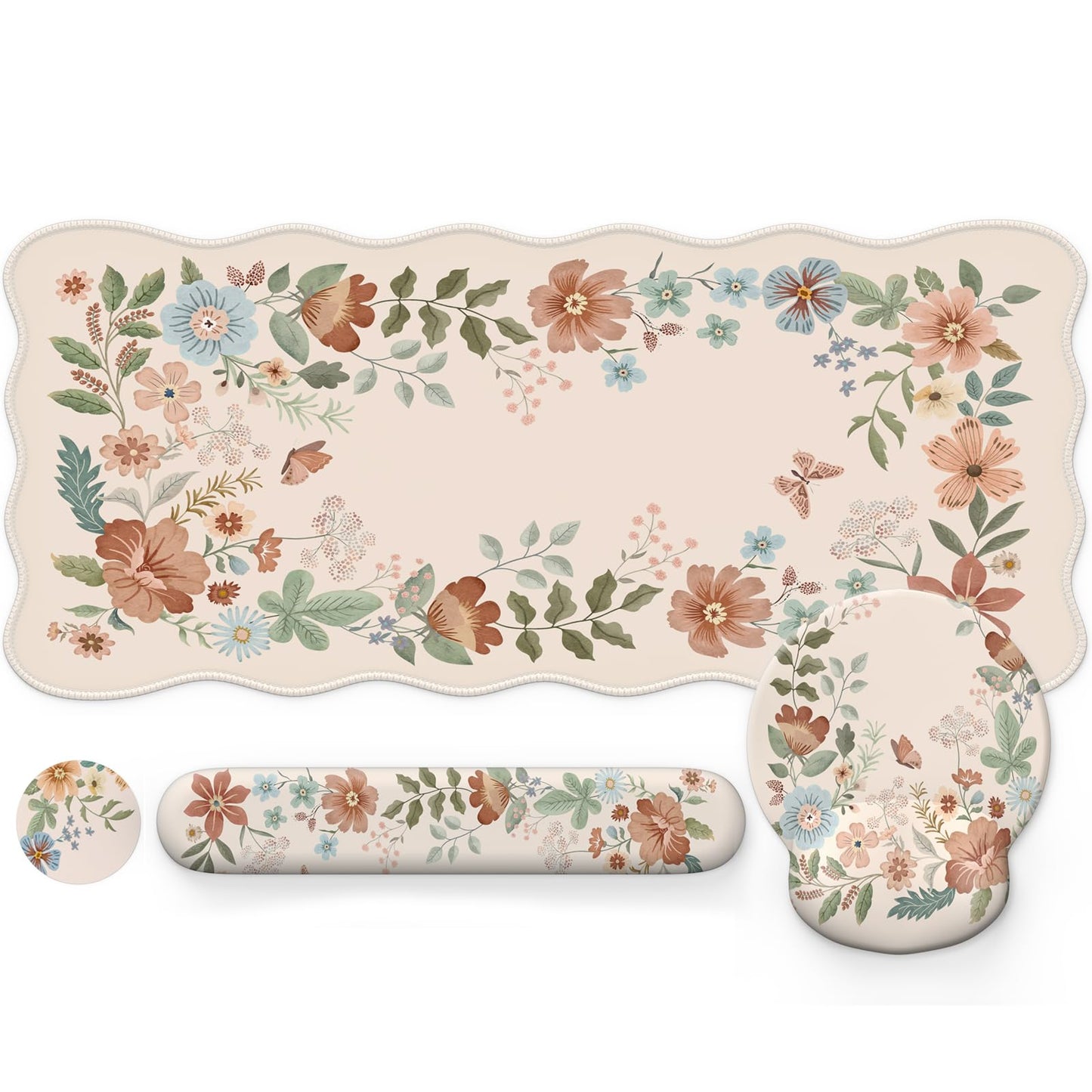 iLeadon Scalloped Desk Mat with Mouse Pad and Wrist Rest,Ergonomic Desk Pad