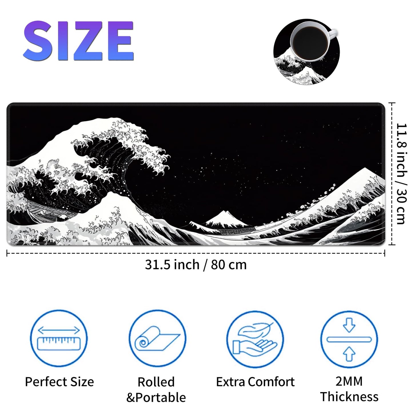 Large Mouse Pad, Desk Mat, XL Gaming Keyboard Mat, Non-Slip Rubber Base, Full Extended Mousepad for