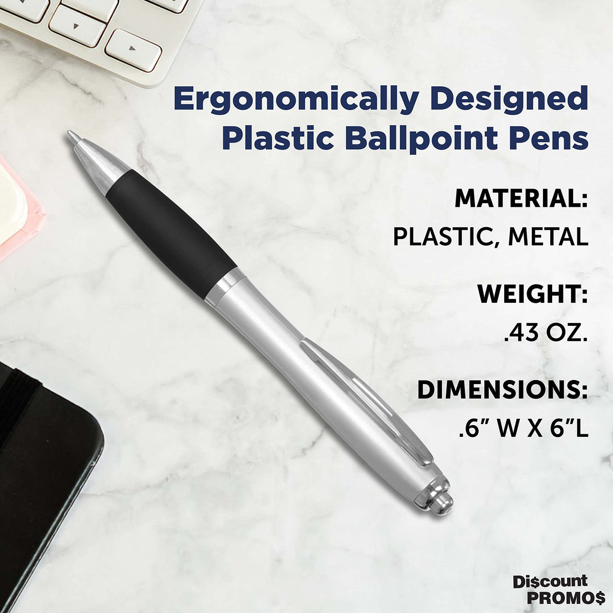 Personalized Ballpoint Pens with Rubber Grip and Black Ink, Pack of 10 by DISCOUNT PROMOS