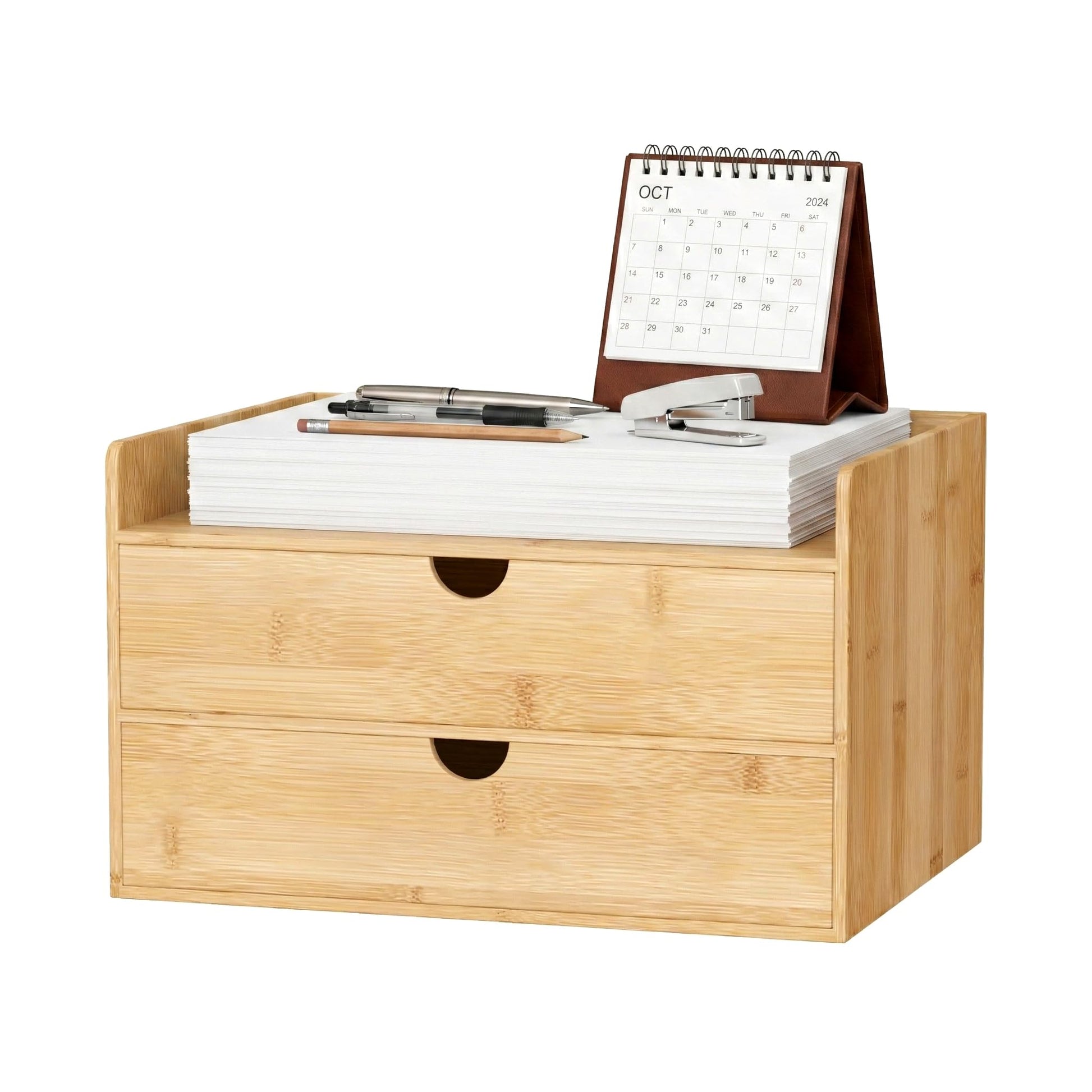 Bamboo Desk Organizer with Drawers, Desktop Storage for Office Supplies