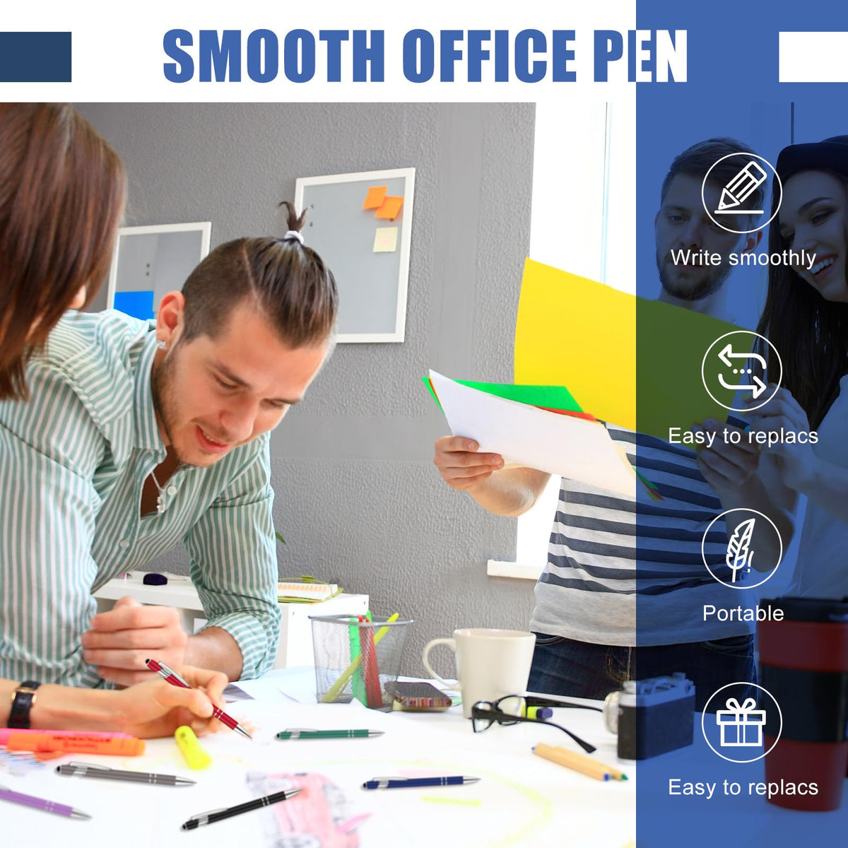 Leinuosen 72 Pcs Ballpoint Pen with Stylus Tip 1.0 mm/ 0.04 Inch Black Ink Metal Stylus Pen for