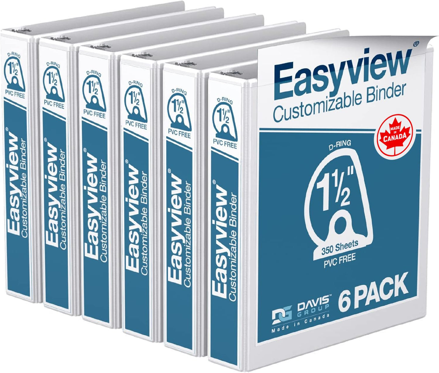 Easyview 3-Ring Binder, Clear-View Cover, 1.5" D Rings, White, 6 Pack