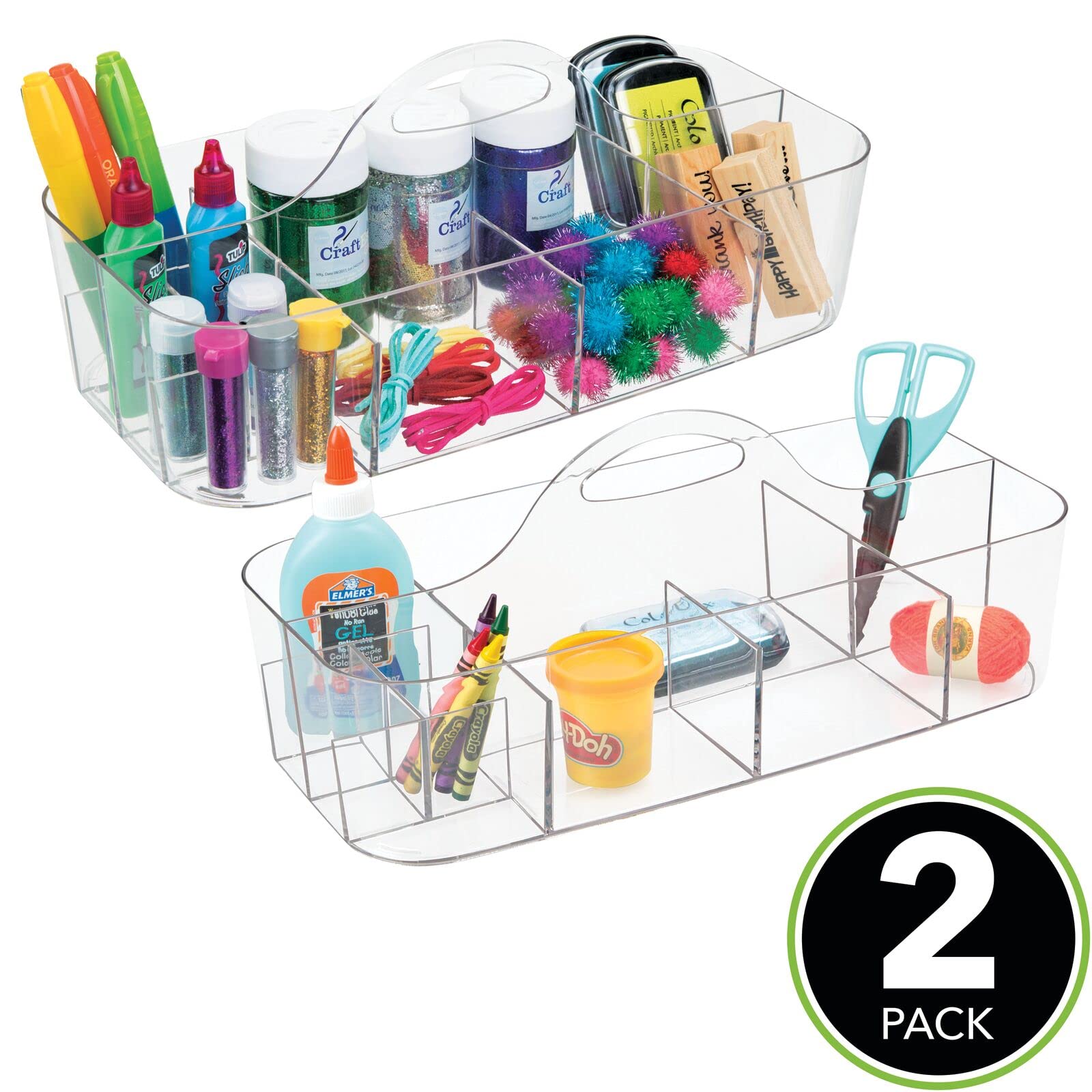 mDesign Plastic Divided Art and Craft Storage Organizer Caddy Tote Bin with Handle for Home Office