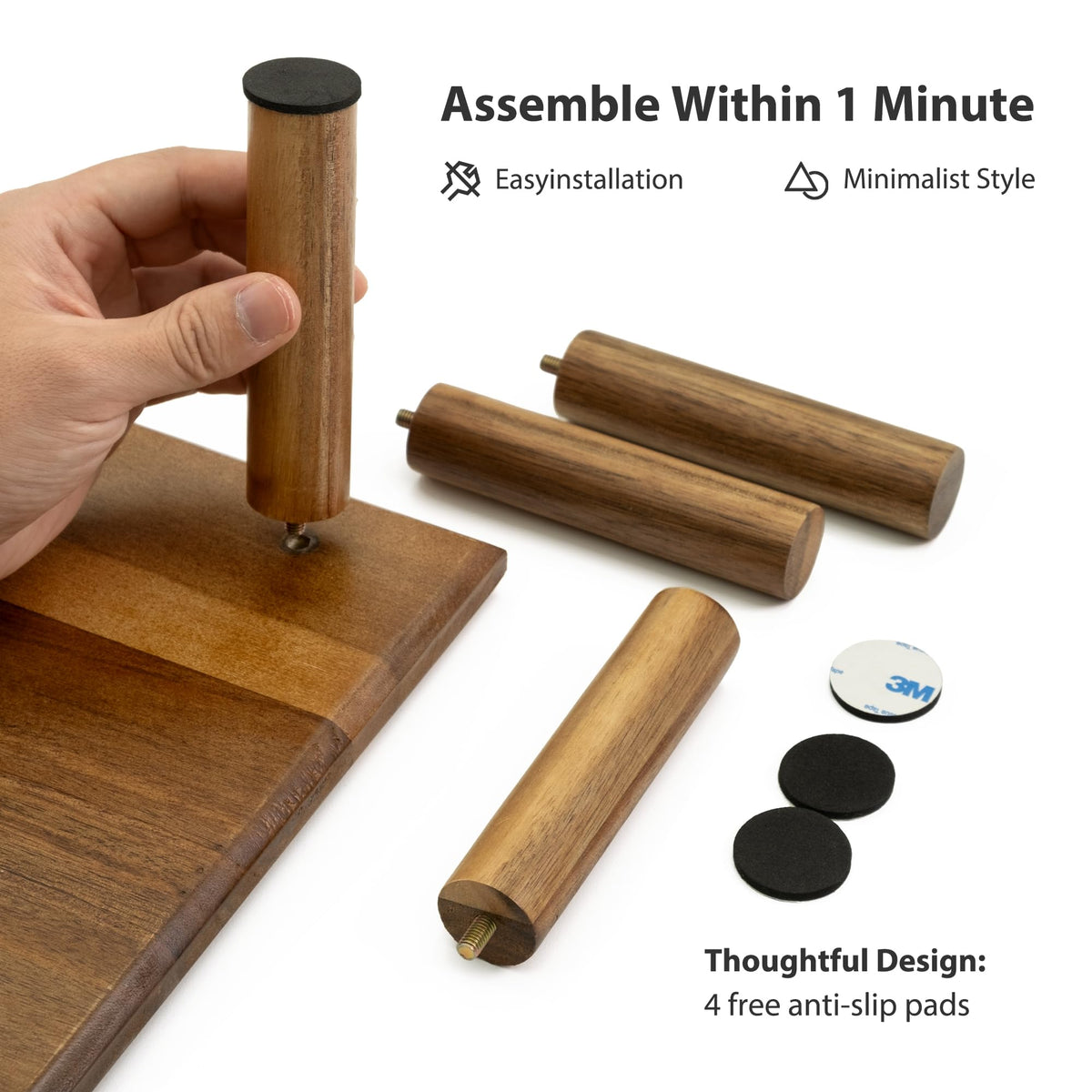 ROCDEER Dual Monitor Stand Riser, Acacia Wood Desktop Shelf with Storage
