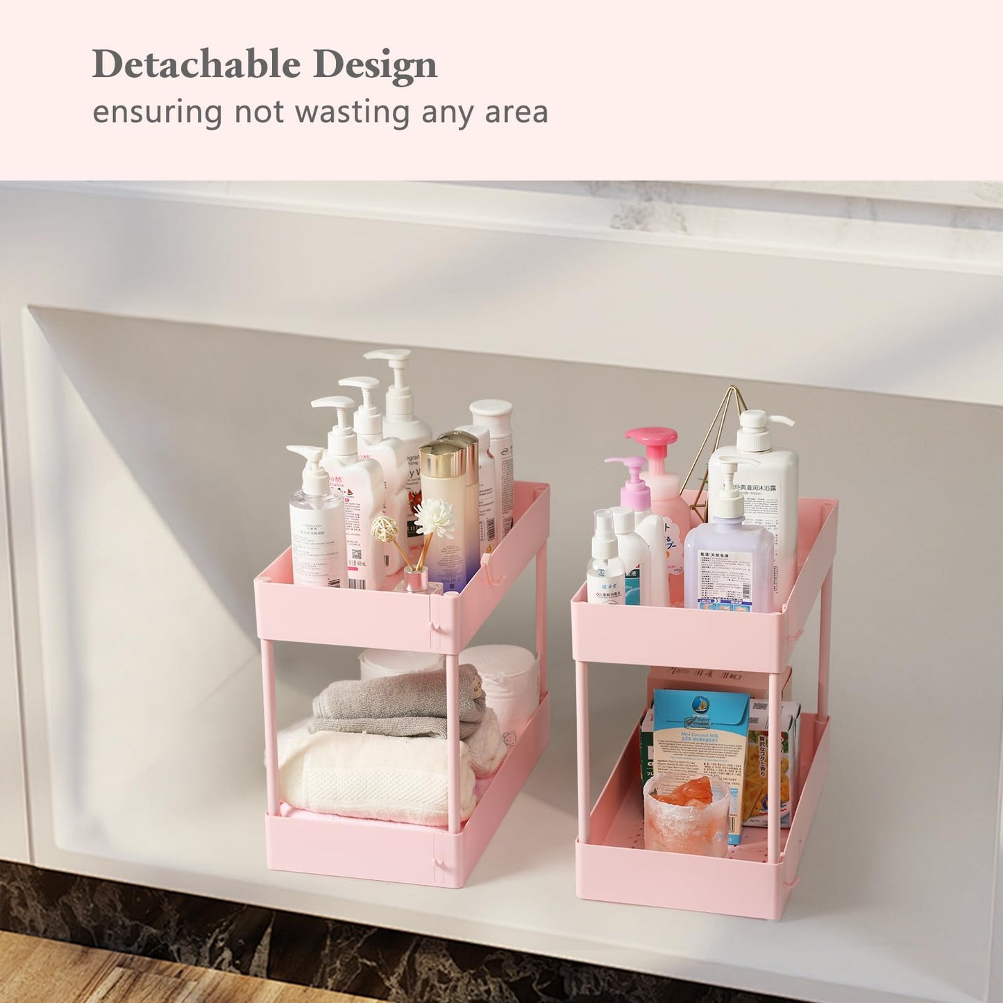 Danpinera 4-Tier Pink Slim Storage Cart, Narrow Laundry Cart with Wheels, Dividers, Hanging Cups