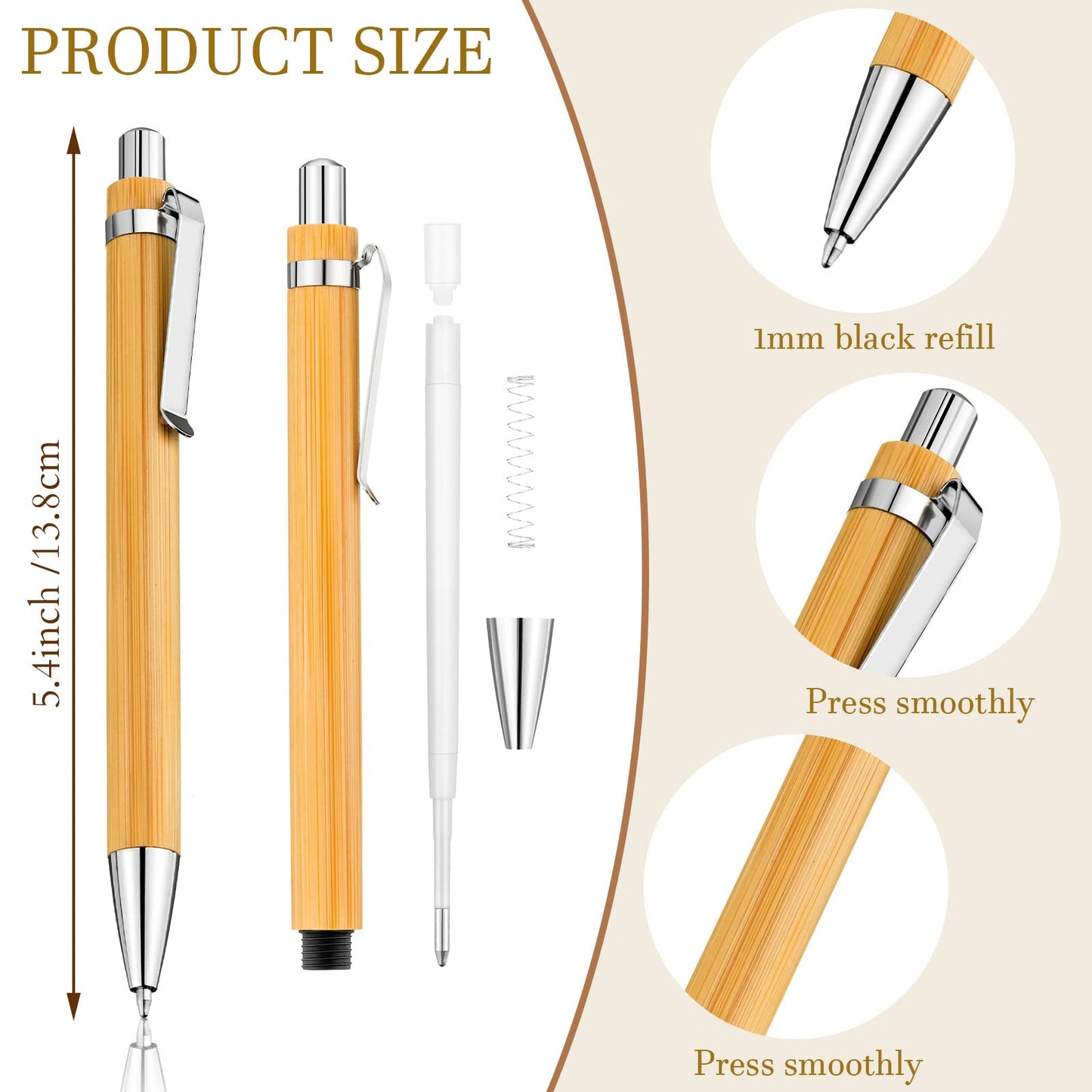 Leelosp 60 Pcs Bamboo Pen Retractable Ballpoint Pen Black Ink 1 mm Sustainable for Writing Office