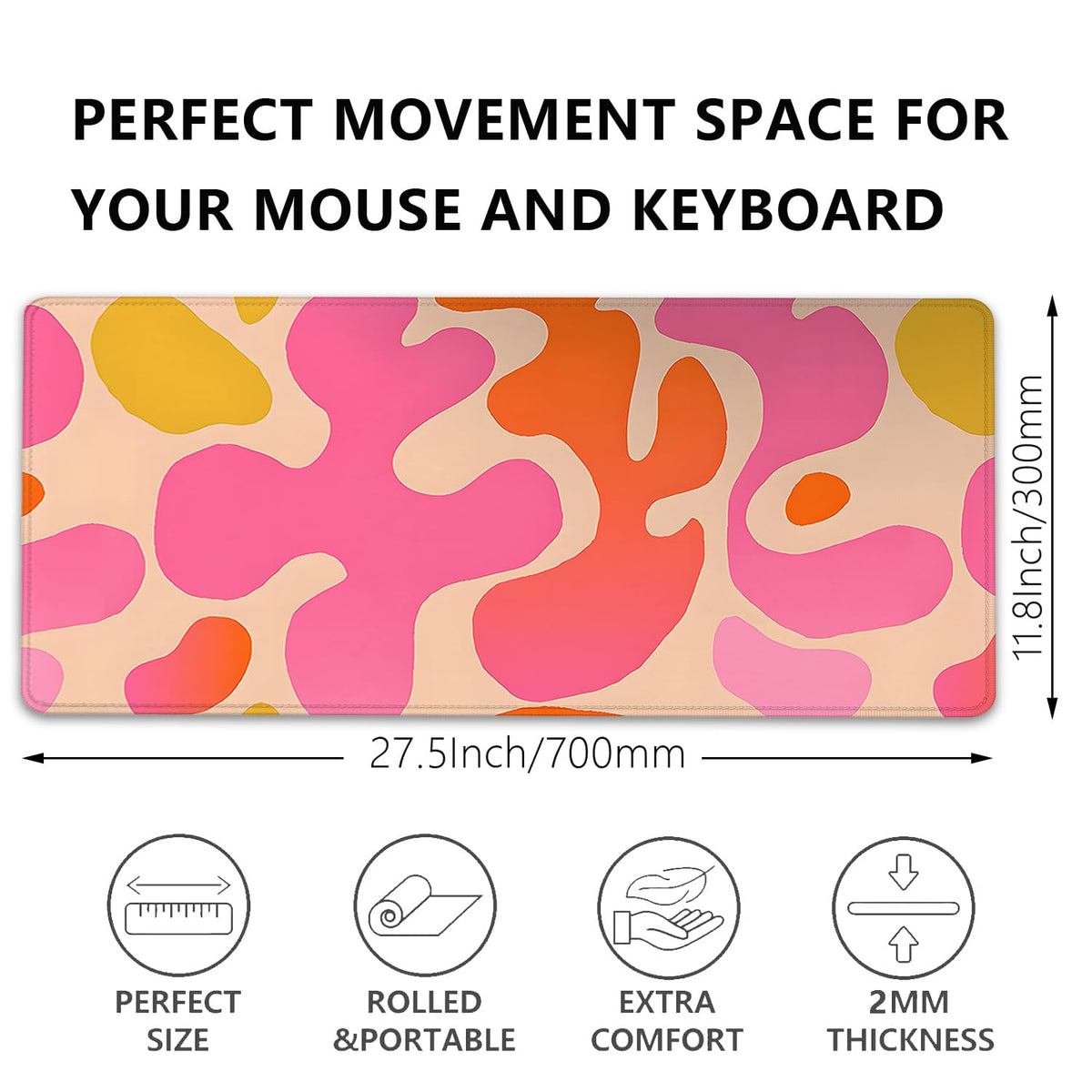 Pink Abstract Desk Mat Mouse Pad,Mouse Mad XL Cute Desk Pad Keyboard Mat,Desk Accessories for Women