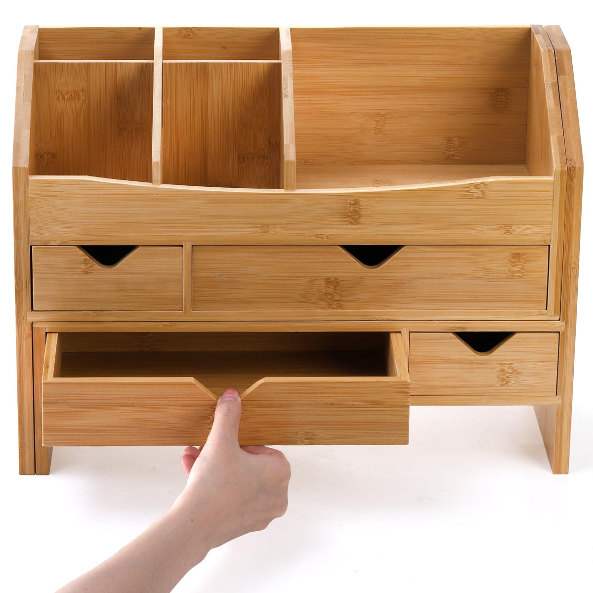 Lawei Bamboo Desk Organizer with Adjustable File Holder, Mini Desk Drawer Tabletop Organization Box