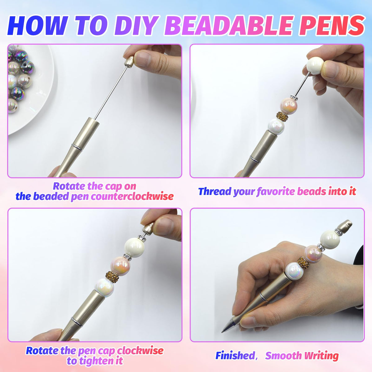 DASTTUIS 300 Pieces DIY Beadable Pen Kit – 100 Plastic Ballpoint Pens with Refills & Bags – School