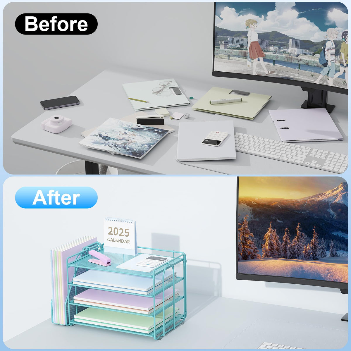 Spacrea 4-Tier Paper Organizer for Desk with File Organizer