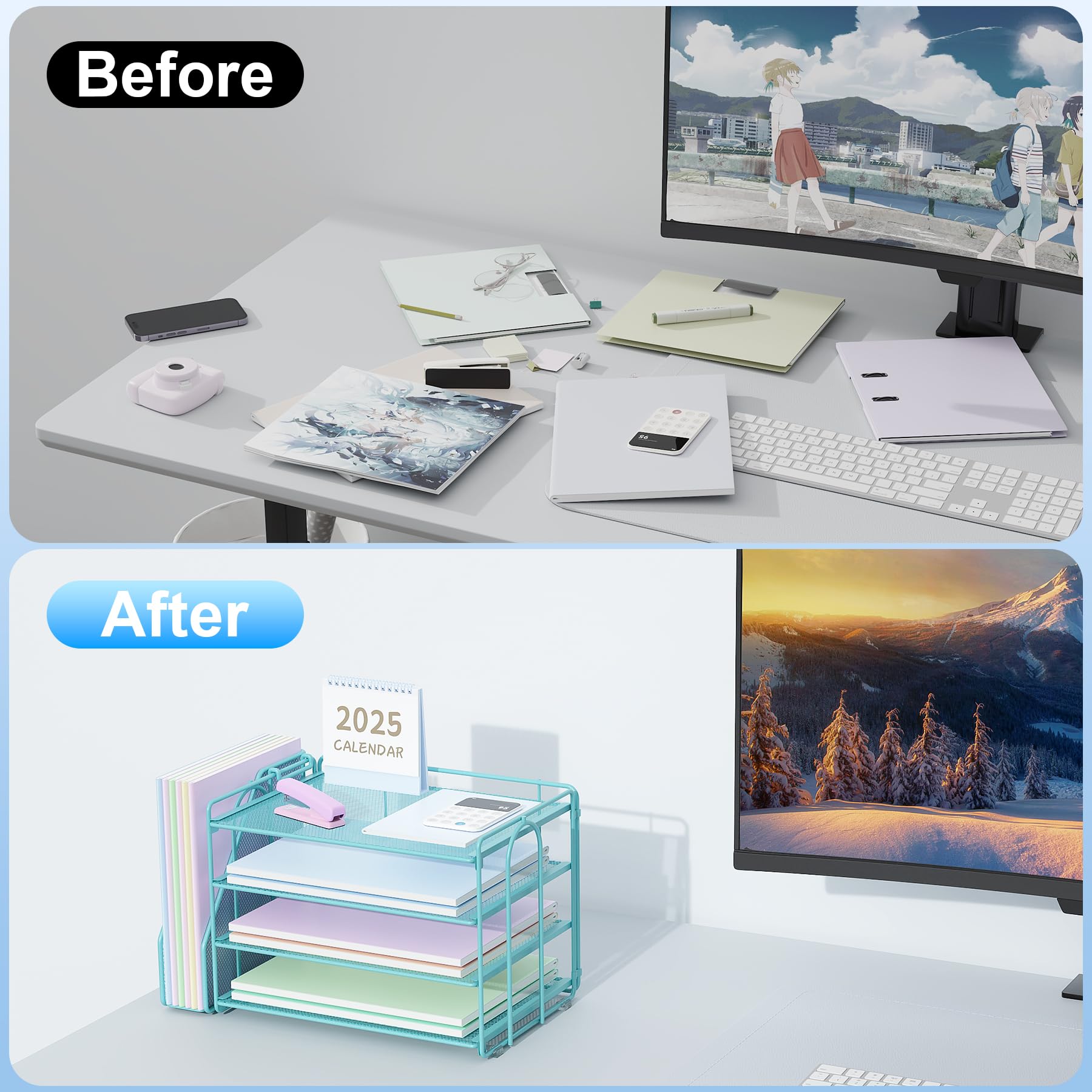 Spacrea 4-Tier Paper Organizer for Desk with File Organizer
