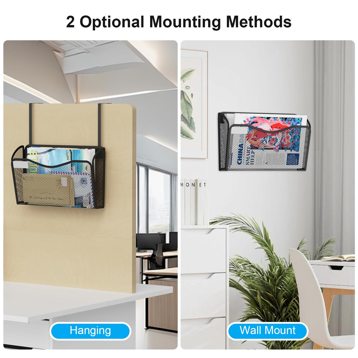 BOHDK Wall File Organizer, 1Single Pockets Mesh Hanging File Organizer, Mount Document Magazine