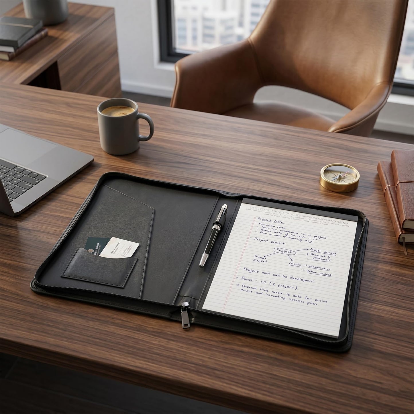 OOWOLF Padfolio Portfolio Folder, PU Leather Professional with 8.5 x 11 Letter Size Writing Pad