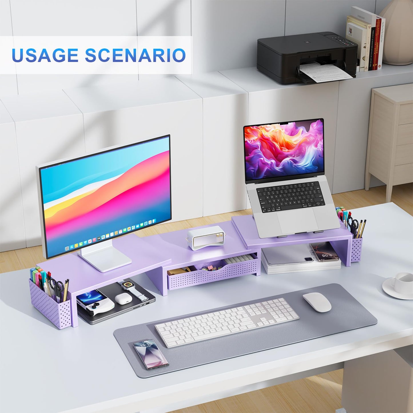 gianotter Dual Monitor Stand Riser With Drawer and 2 Pen Holders