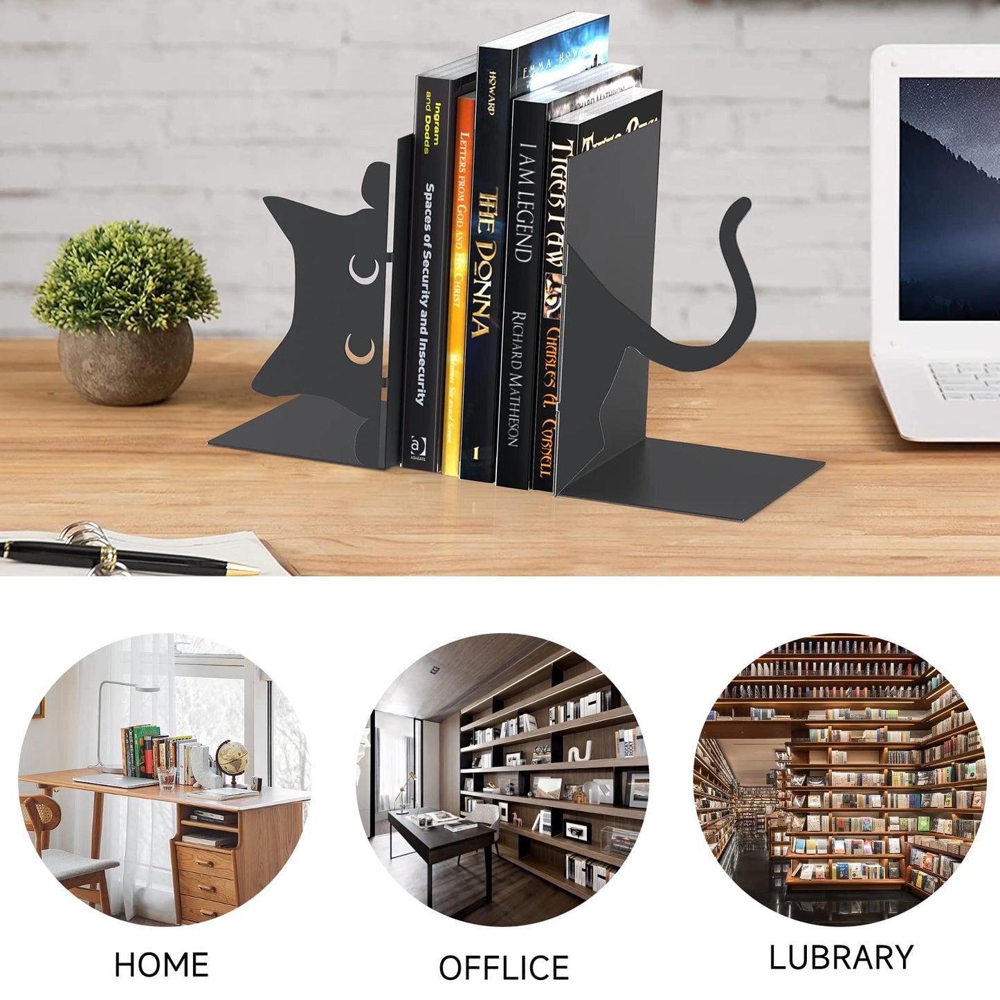 Book Ends Decorative,ENCIMART Book Ends,Metal Bookends,Book Holders for Shelves,Office Decorative