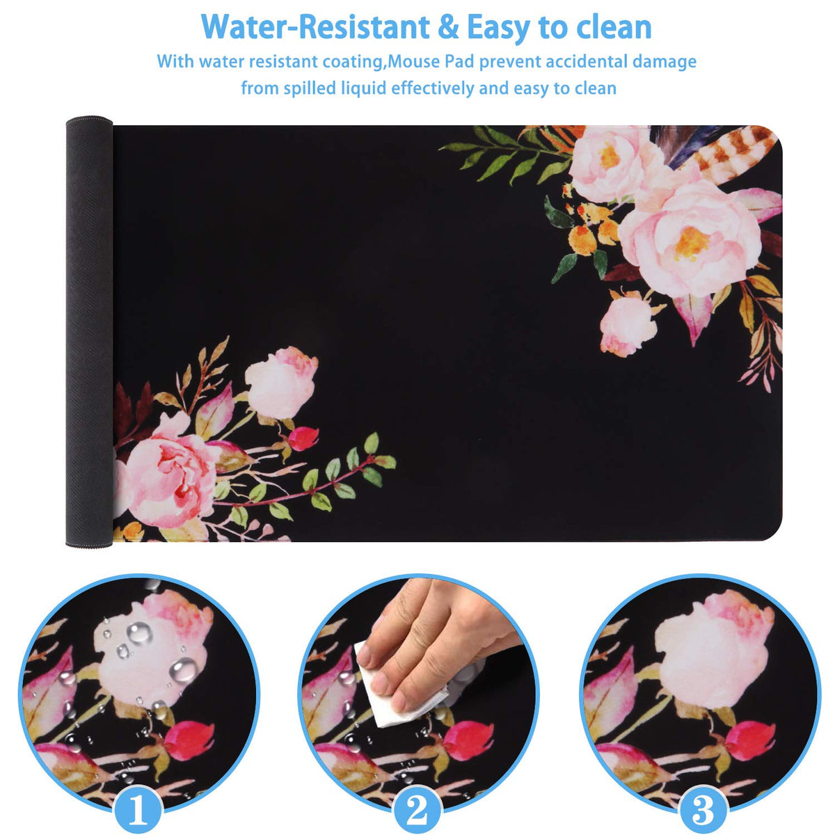 iCasso Extended Gaming Mouse Pad,35.4 x 15.7in Desk Pad,Flower