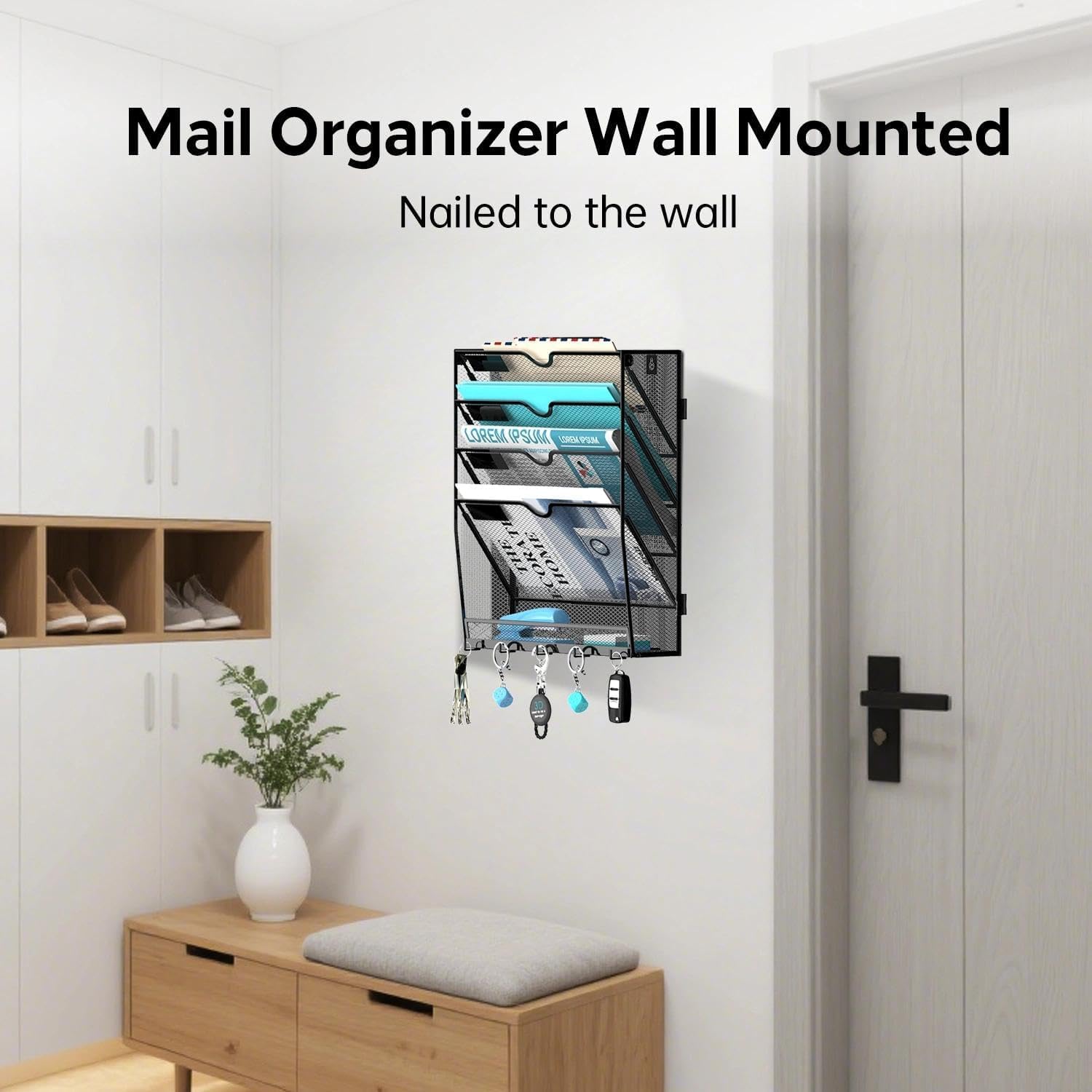 MHUD 5-Tier Wall File Organizer and Mail Organizer with 5 Hooks, 2 Pack