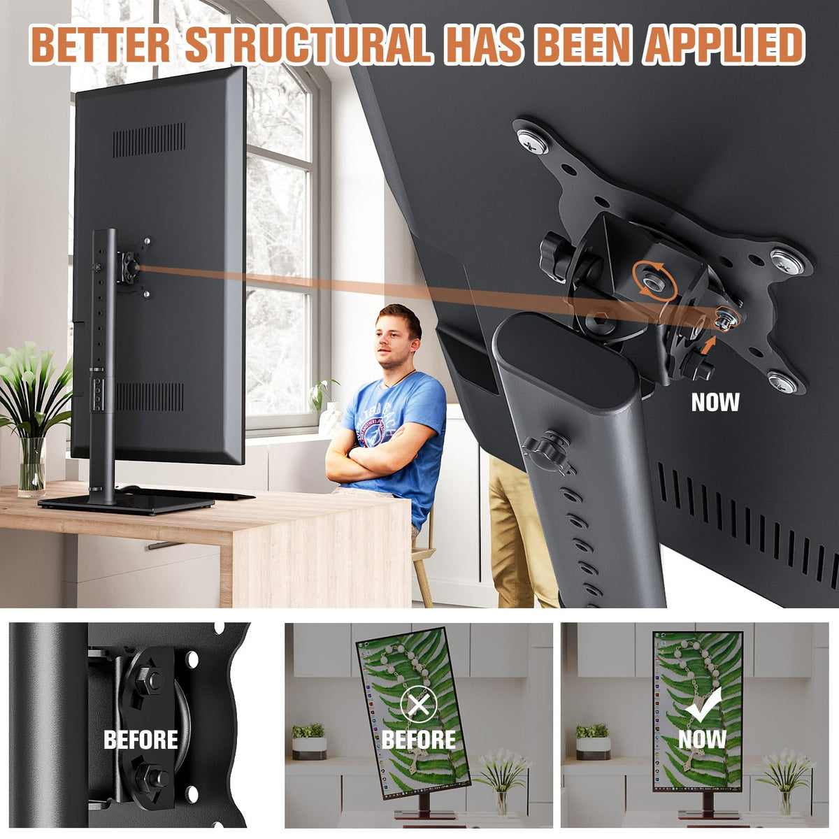 Single Monitor Stand Freestanding 27-43 Inch Monitor Arm Curved Screen Monitor Mount Tempered Glass