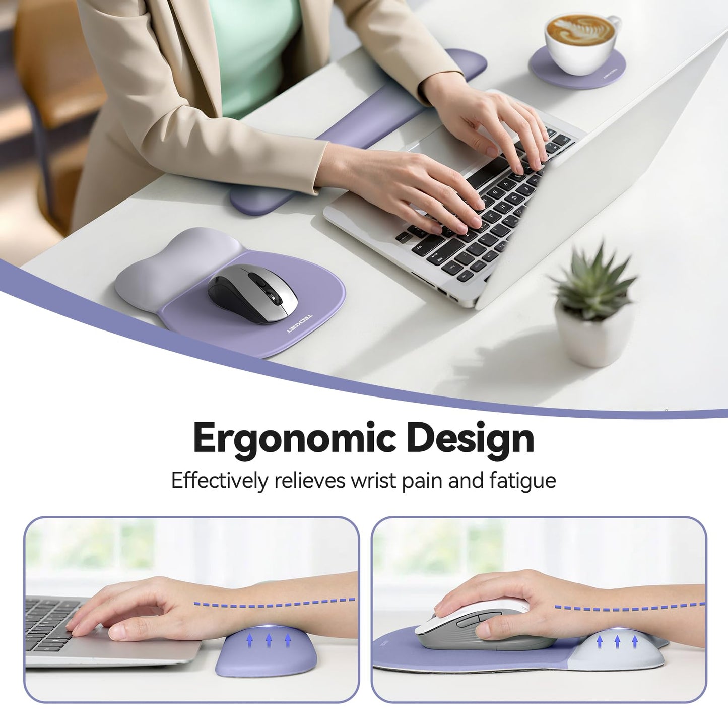 TECKNET Gel Ergonomic Mouse Pad & Keyboard Wrist Rest & Coaster