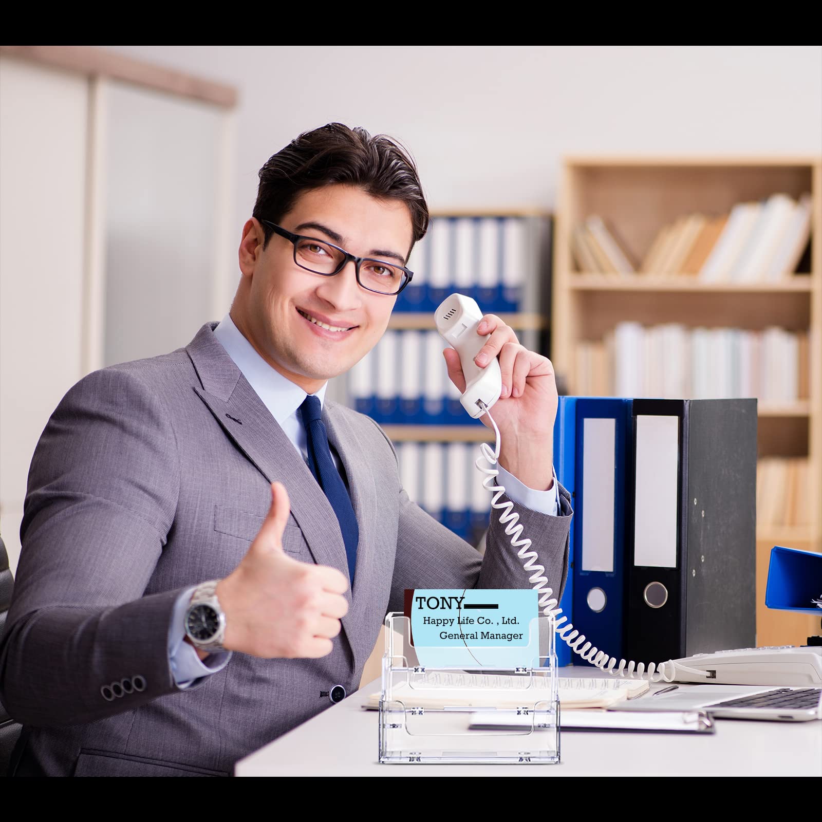 TecUnite 8 Pieces Business Card Holder for Desk 3 Tier Clear Acrylic Stand