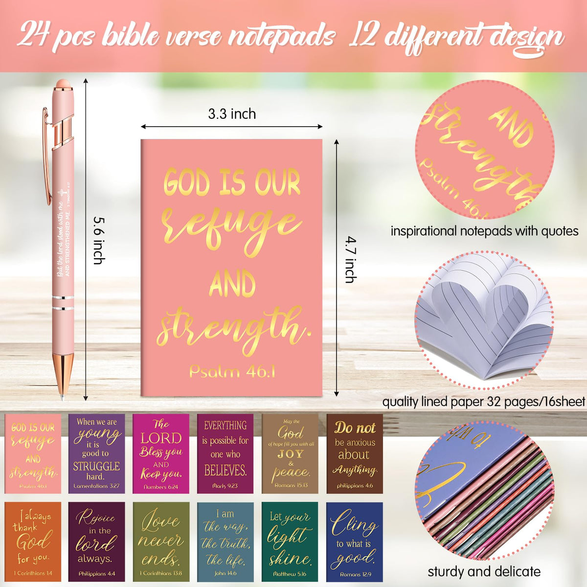 Estune 72 Pcs Bible Gifts Set Bulk,Christian Notebook Pen Keychain,Religion