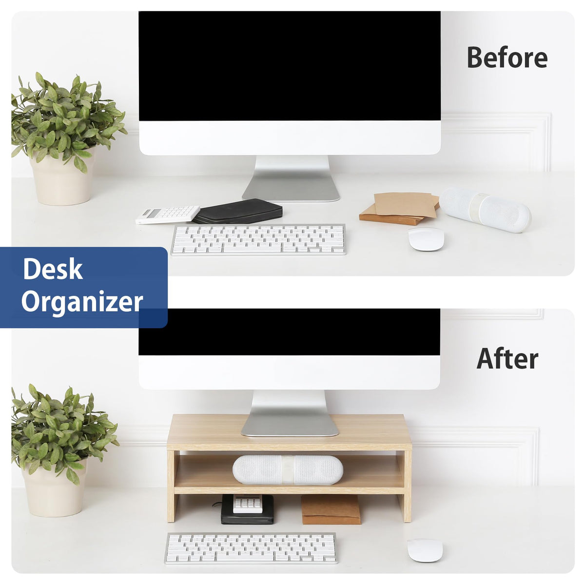 FITUEYES Wooden Monitor Stand Riser, 2-Tier Desk Storage Shelf, Oak