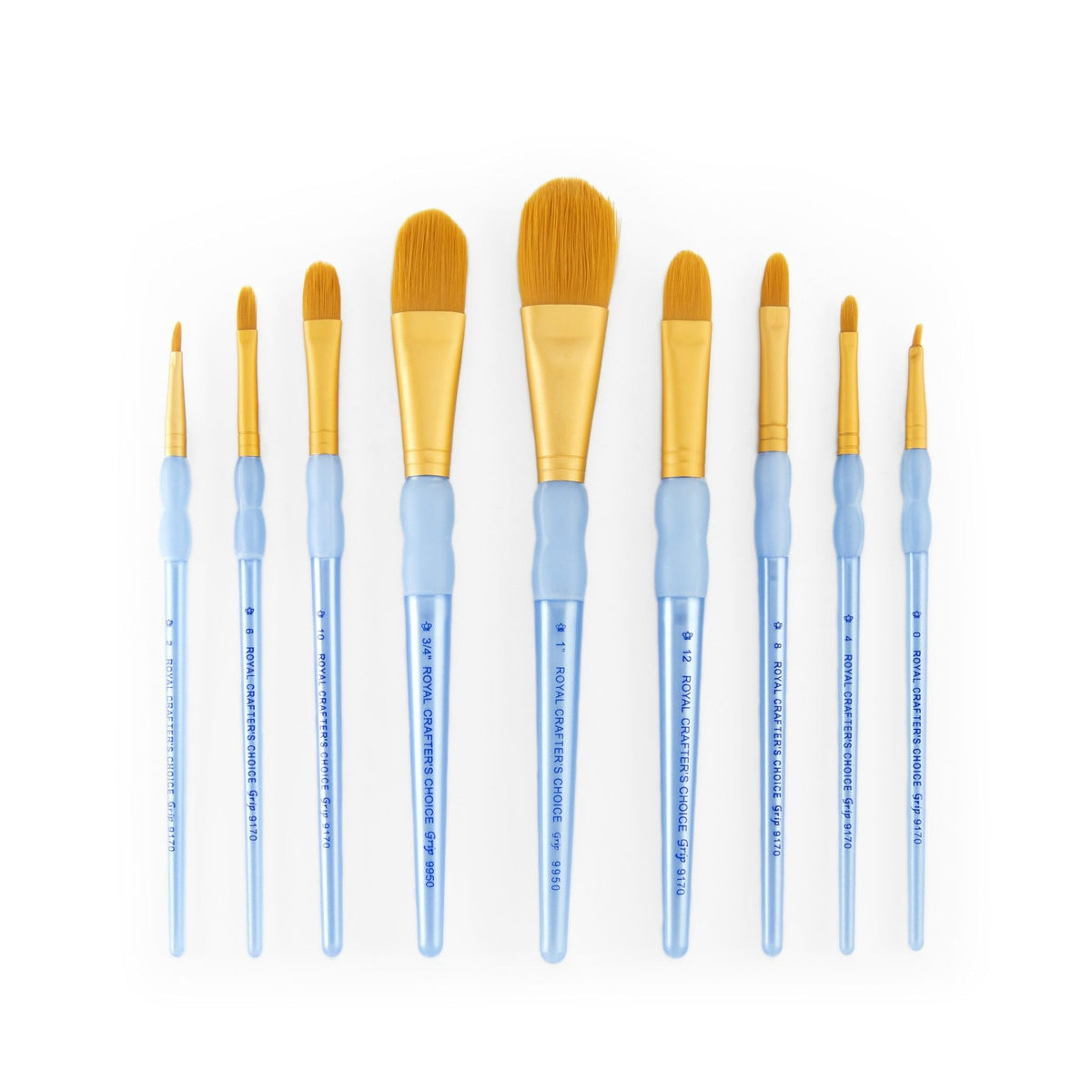 Royal and Langnickel Crafter's Choice Filbert and Wash Taklon Variety Brush Set - Gold (Pack of 9)