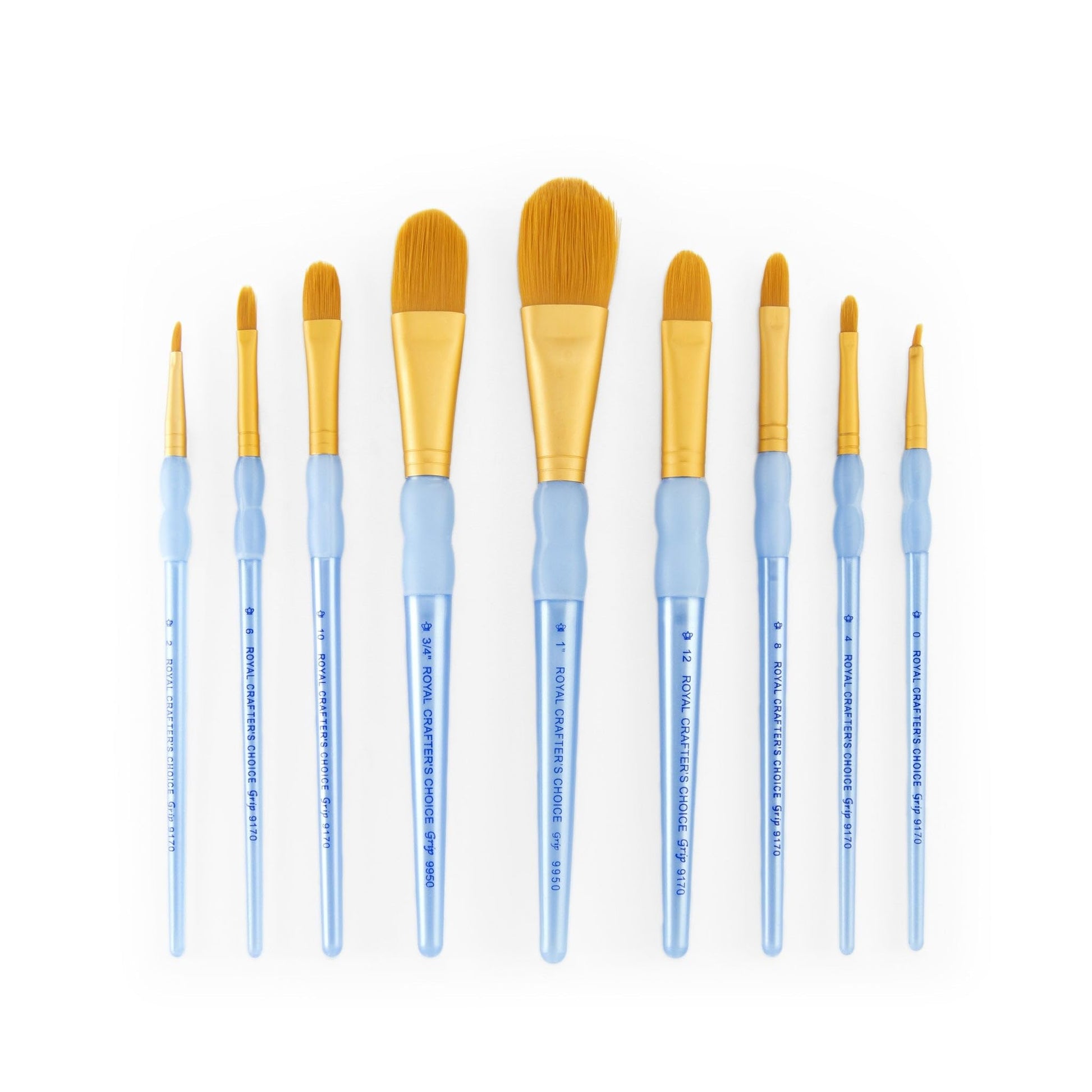 Royal and Langnickel Crafter's Choice Filbert and Wash Taklon Variety Brush Set - Gold (Pack of 9)