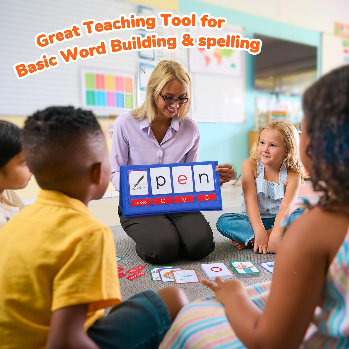 Gamenote CVC Word Builder Pocket Chart, Phonics Cards for Kindergarten