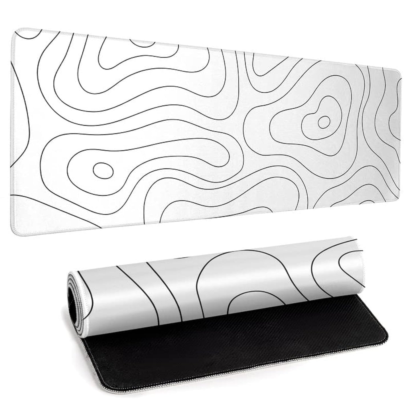 White Large Gaming Mouse Pad Desk Pad Topographic Map Big Keyboard Mat 31.5x11.8inch Computer