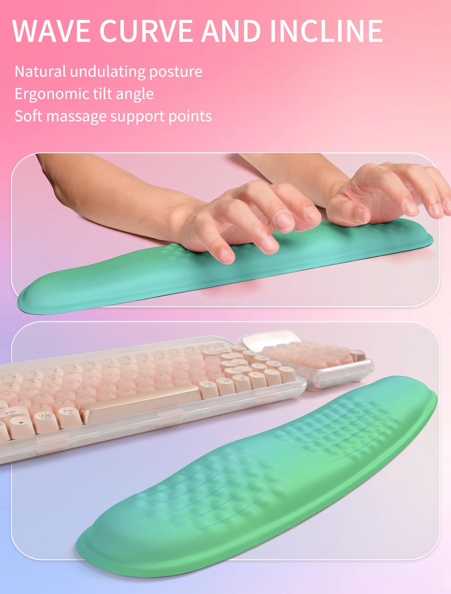 Hokafenle 2in1 Combination, Wave Keyboard Wrist Rest and Ergonomic Curvature Mouse Pad Wrist