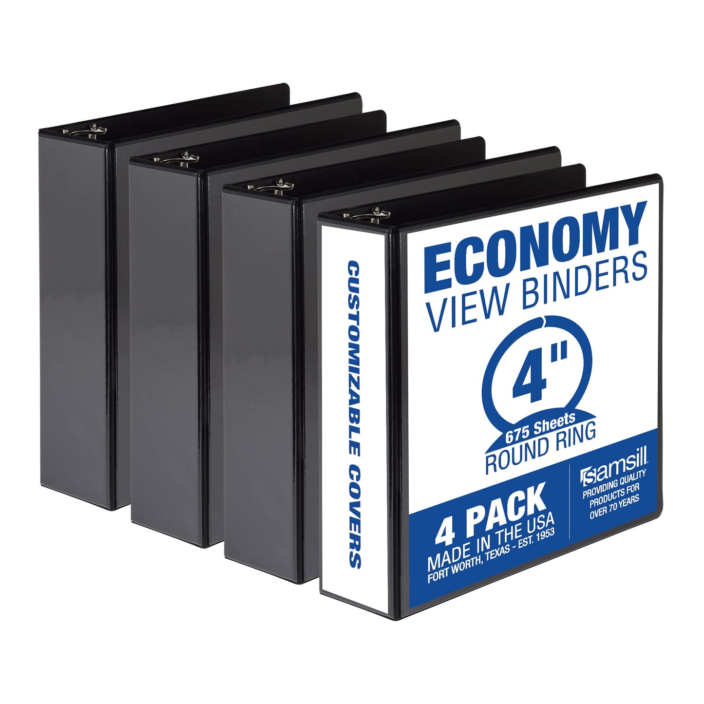 Samsill 4 Inch 3 Ring Binders, Economy Round Ring, Clear View Cover, 675 Sheet Capacity - for
