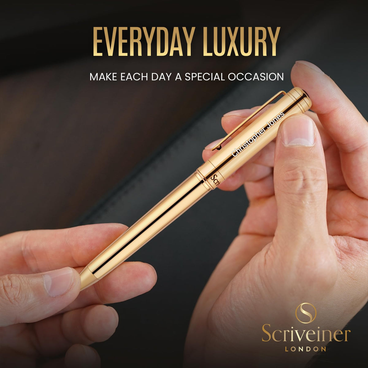 Scriveiner Personalized Gold Ballpoint Pen - Stunning Luxury Pen, Real Gold Plating, Schmidt Ink