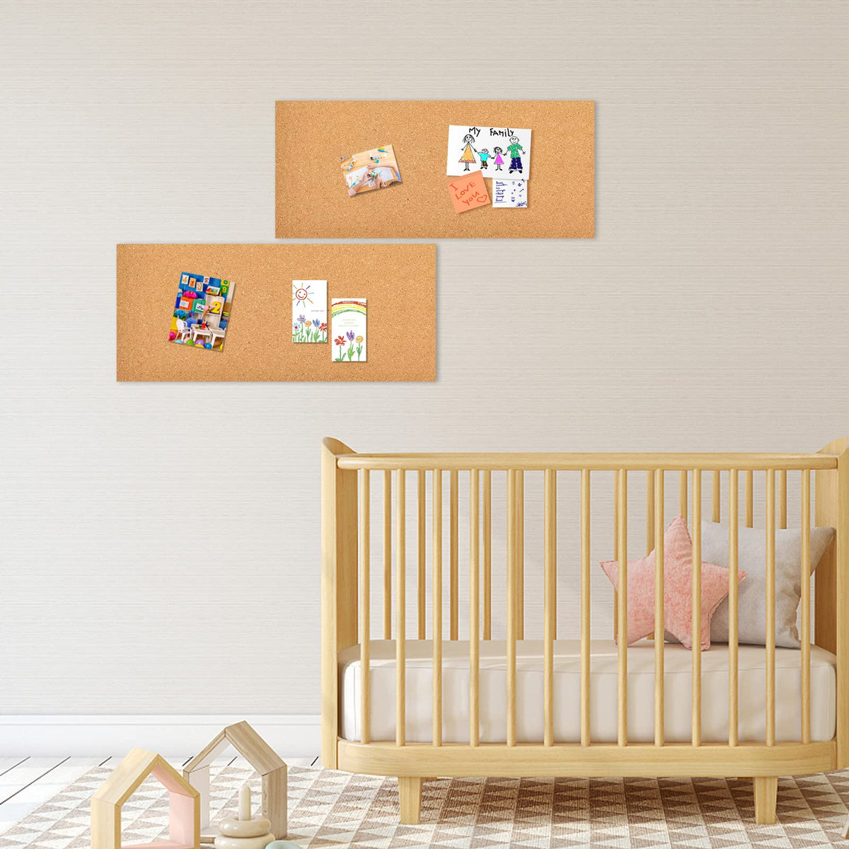 Aitakatta 17x8 Corkboard Tiles Bulletin Board, 1/2" Thick Self-Adhesive Cork Boards for Walls, Cork