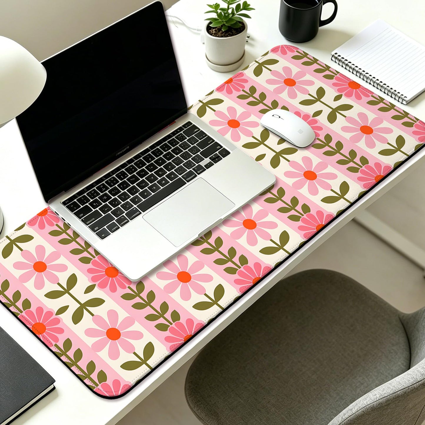 JIANG100 Vintage Pink Flower Design Gaming Desk Mat, Extended Mouse Pad, XL