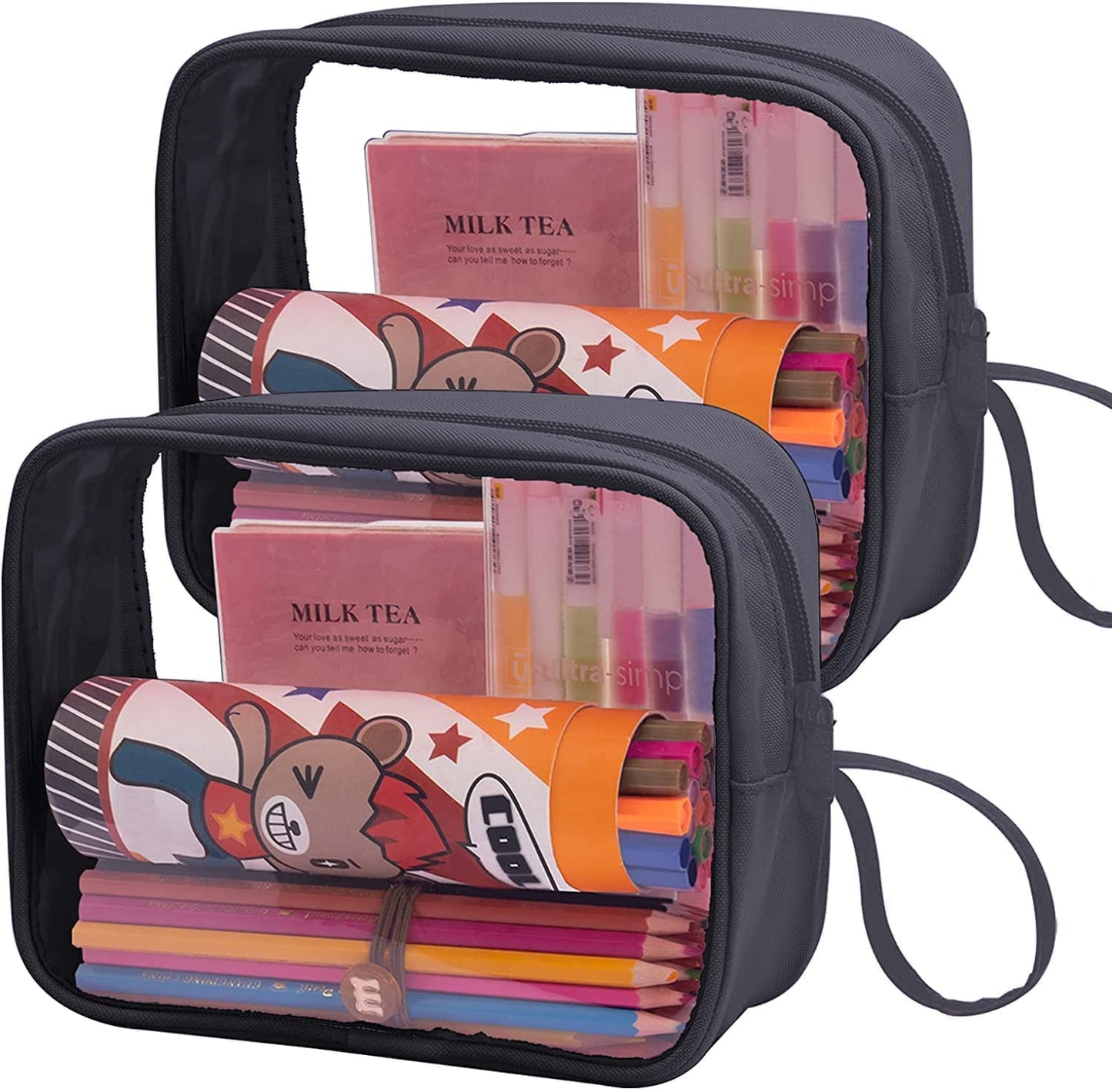 Lermende Toiletry Bag 2 Pack,Big Capacity Marker Bag For Kids Girl,Clear Pencil Pouch Marker Case