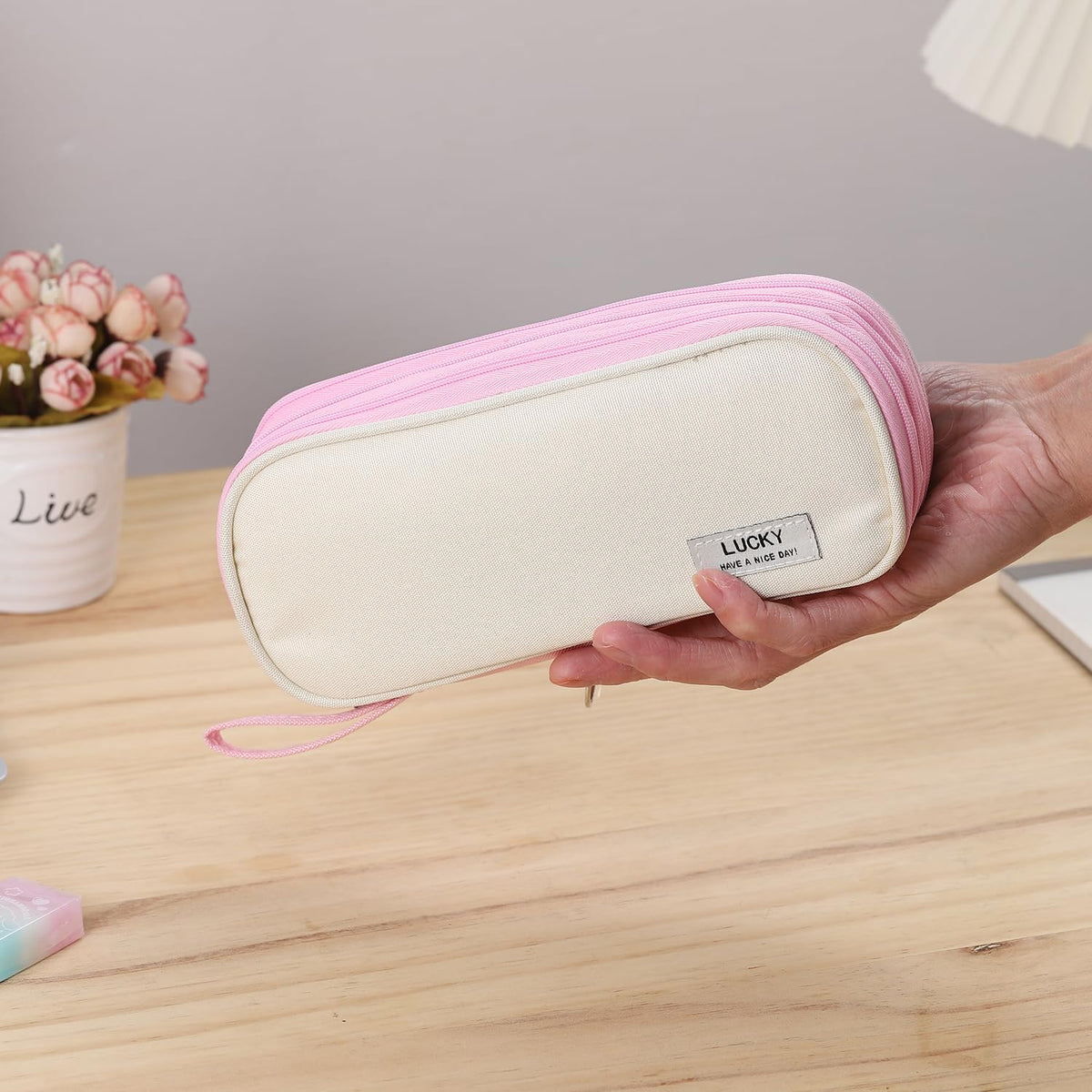 Large Pencil Case for School Zipper Pencil Pouch for Girls Teens Kids Pink