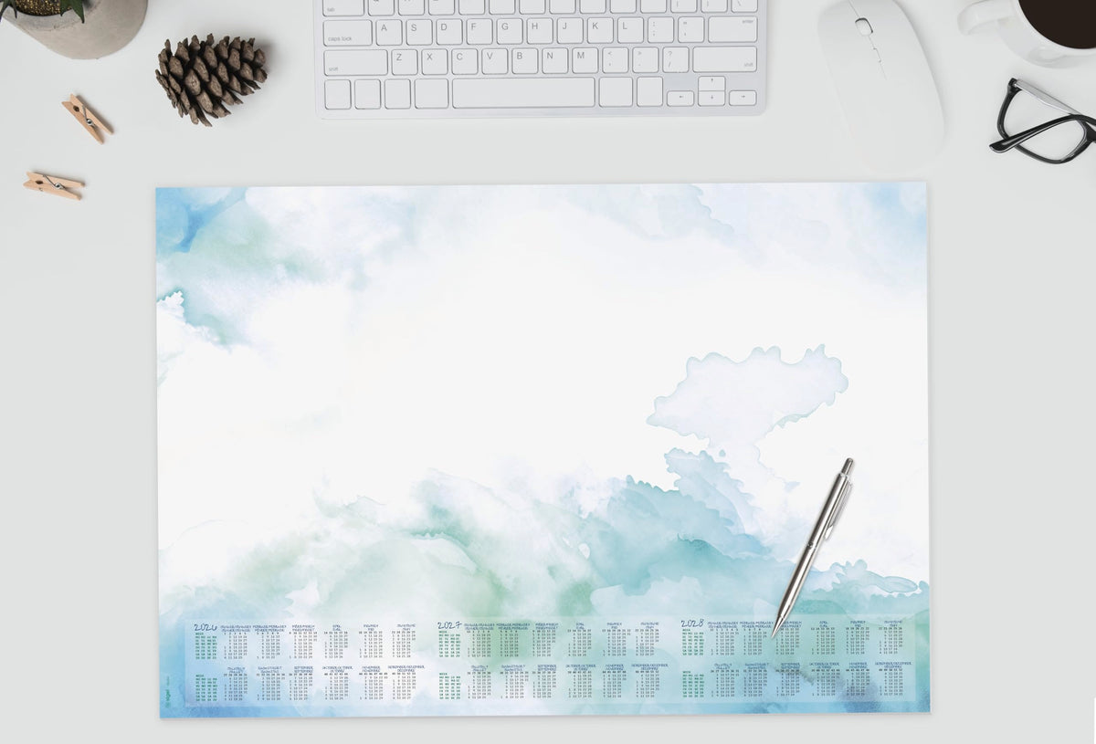 SIGEL H6314 Paper Desk pad- Watercolour - Green/Blue - Approx. A2-2026/2027/2028 - DE/EN/FR/NL - 30