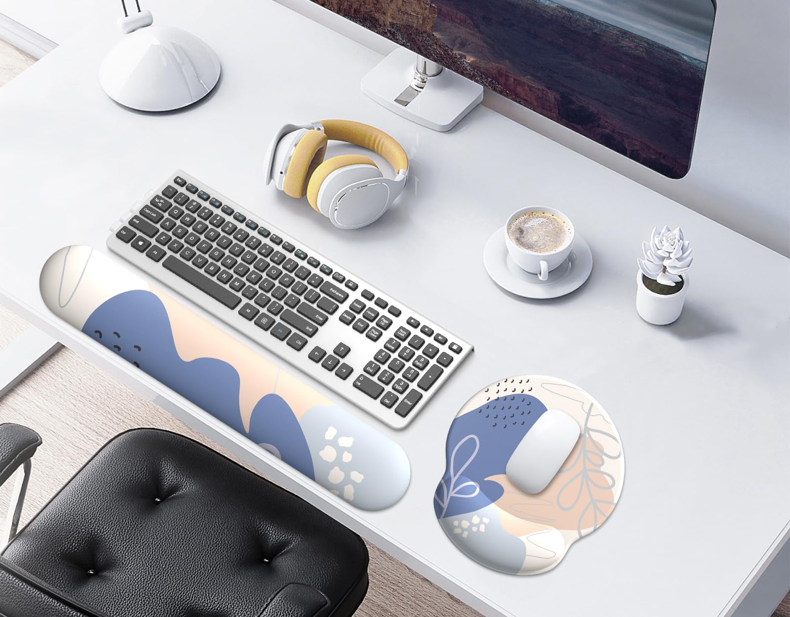 eulps Mouse Pad Wrist Support, Ergonomic Memory Foam Keyboard Wrist Pad & Gel Wrist Rest Set for