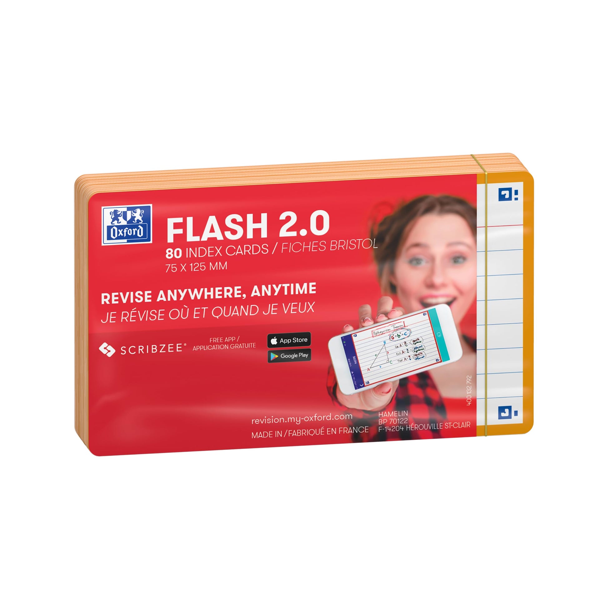 Flash Cards by Oxford, Ruled with Orange Frame, Pack of 80 Cards, 7.5x12.5cm Size, 400133882