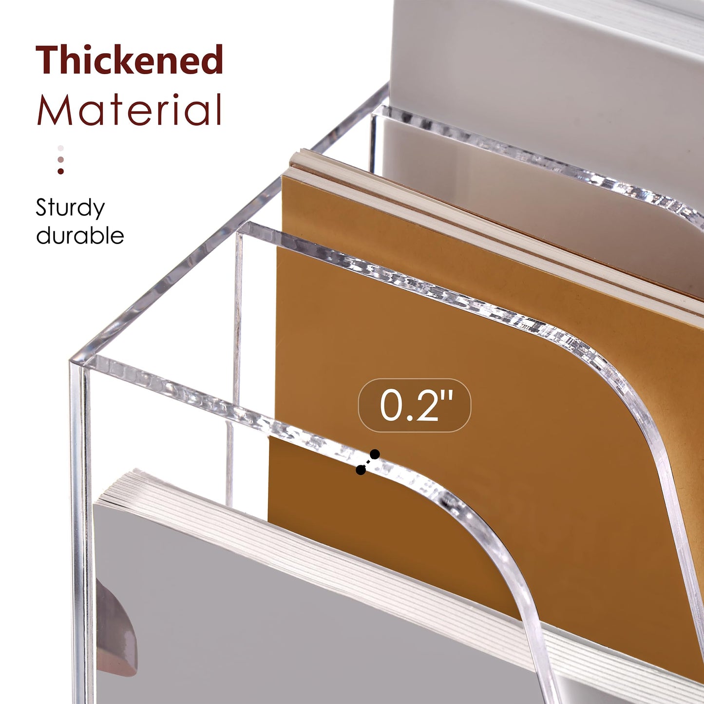 SANRUI Acrylic Desk Organizer, 3-Section Upright Magazine Holder, Clear A4