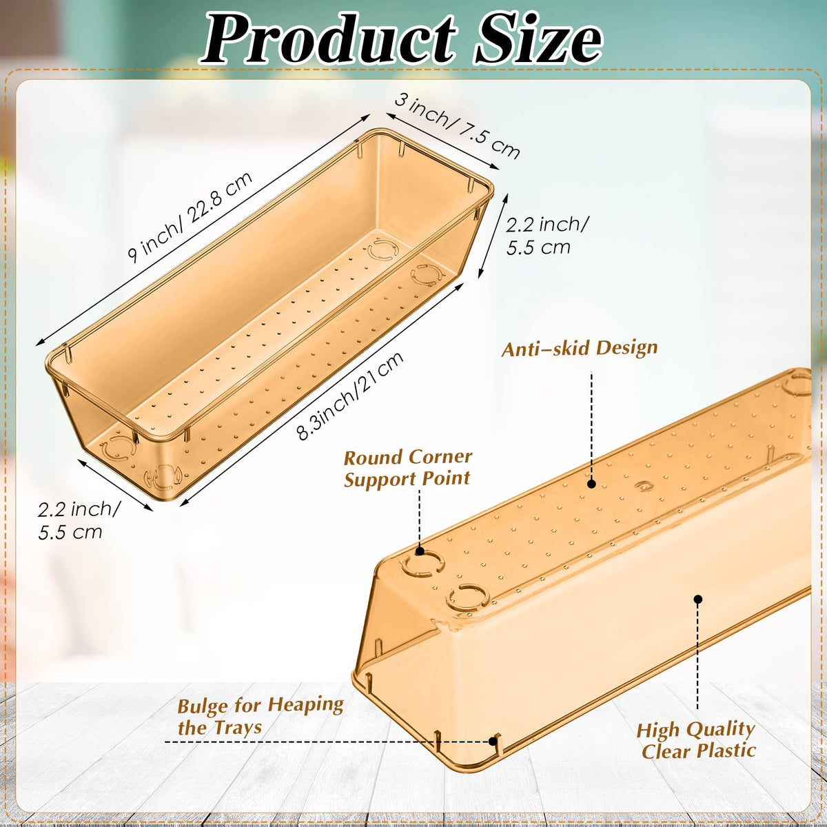Maitys 12 Pcs Clear Drawer Organizer 9 x 3 x 2 Inches Plastic Rectangle Trays Makeup Vanity Storage