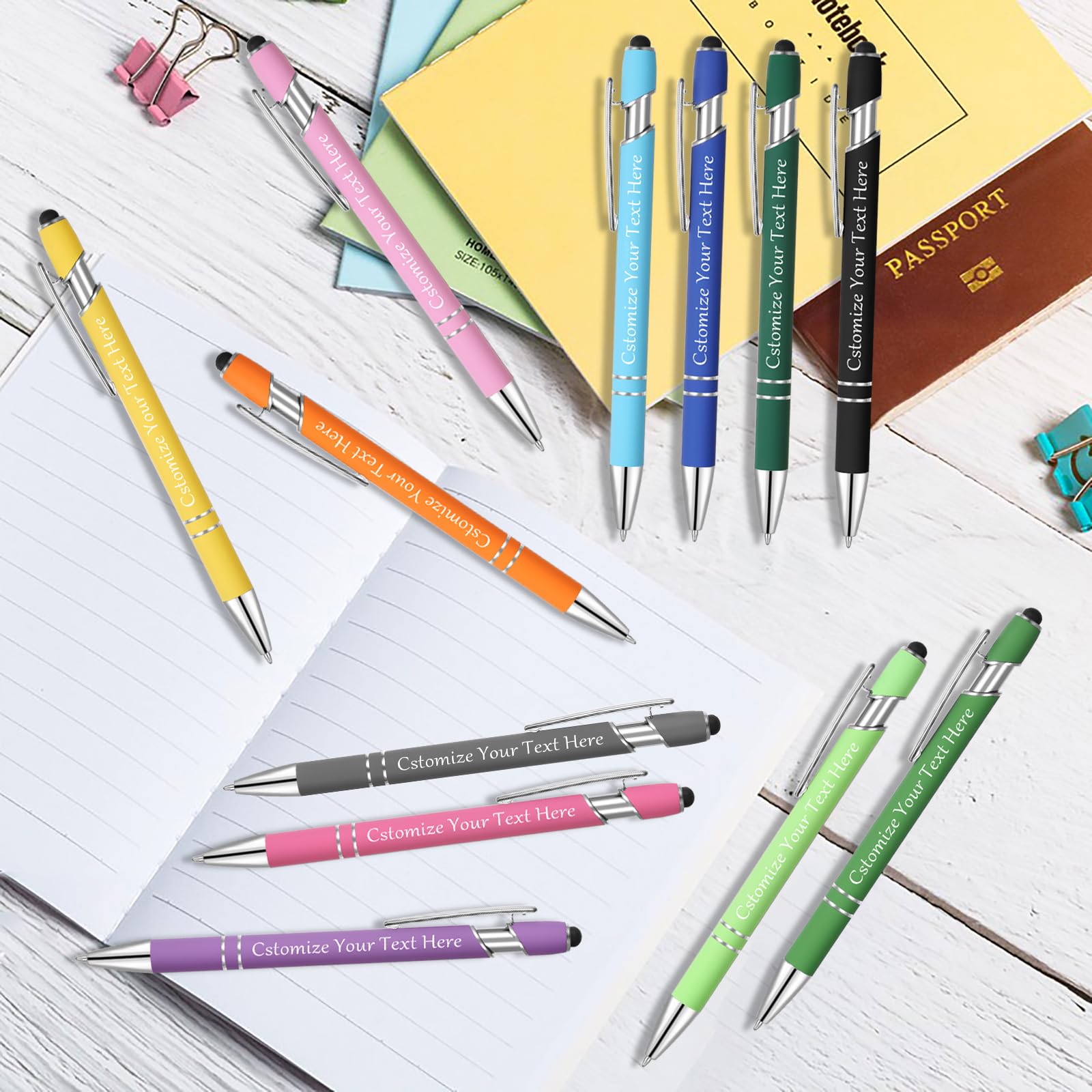 Kingluu 12 Pcs Personalized Ballpoint Pens with Stylus,Smooth Writing,Black Ink Customlized Pens