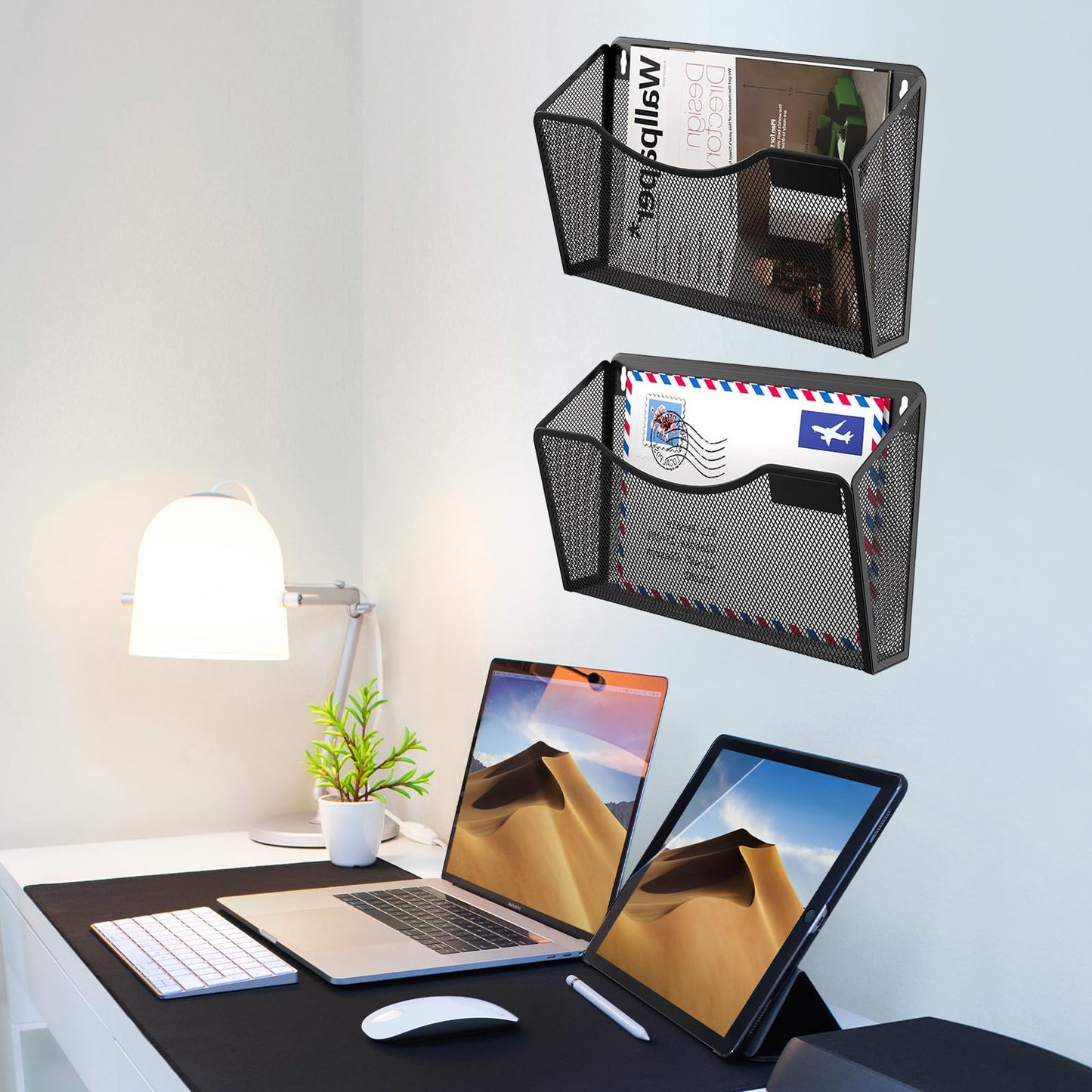Gawerk 3 Pack Wall File Organizer, Mesh Wall File Pocket Mail Organizer Hanging Metal Vertical Wall