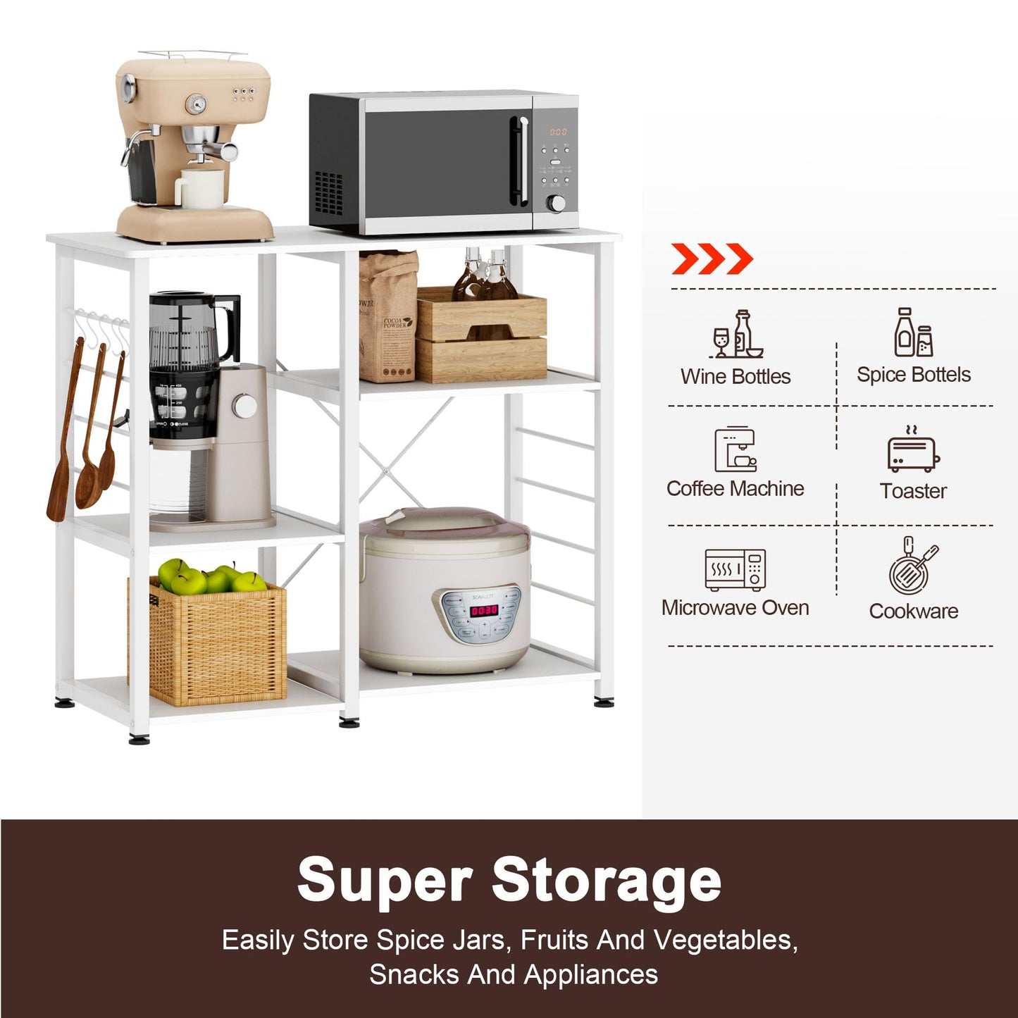 DlandHome 35.4 inches Microwave Cart Stand Kitchen Utility Storage 3-Tier for Baker Rack & Spice